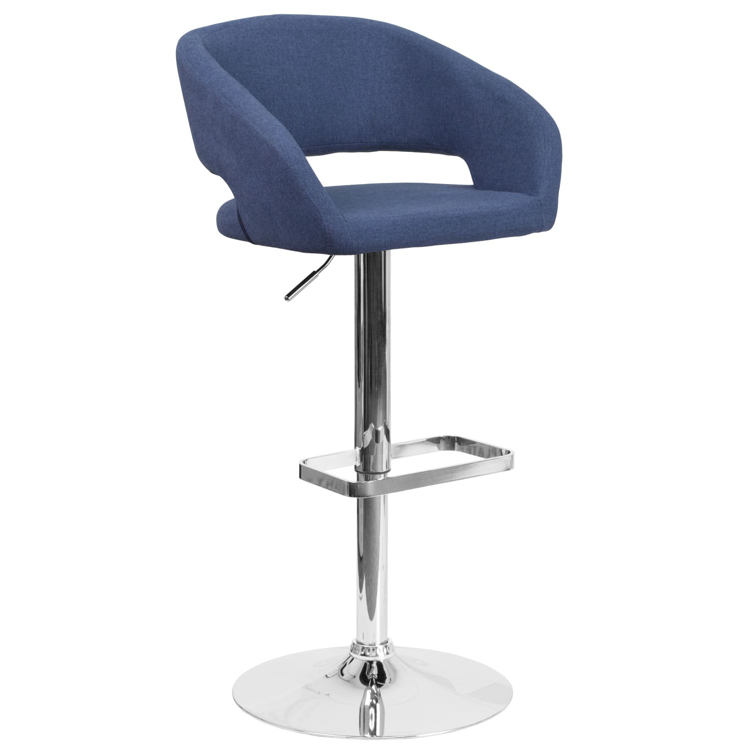 Flash Furniture Contemporary Fabric Adjustable Height Bar Stool With Rounded Mid Back BlueChrome PopularChairscom