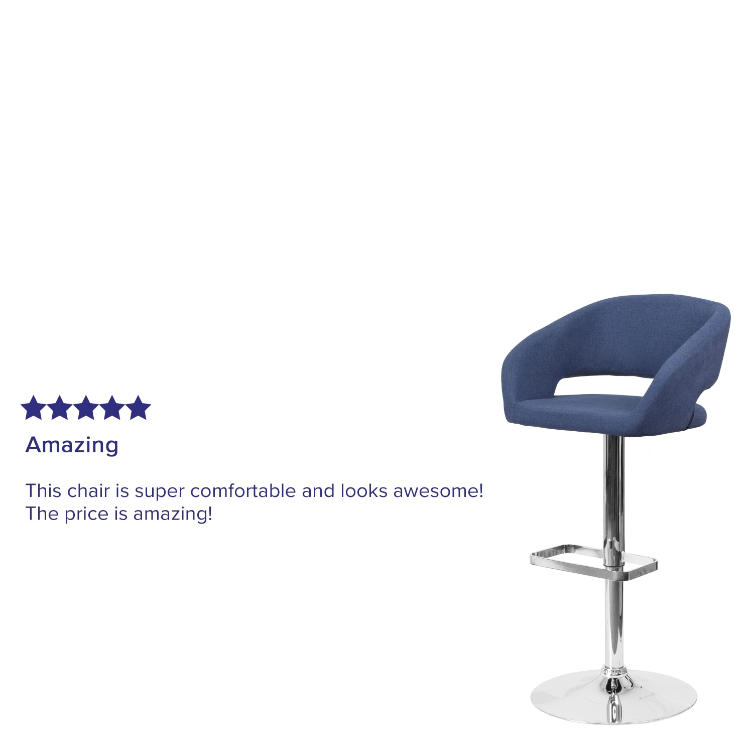 Flash Furniture Contemporary Fabric Adjustable Height Bar Stool With Rounded Mid Back BlueChrome PopularChairscom