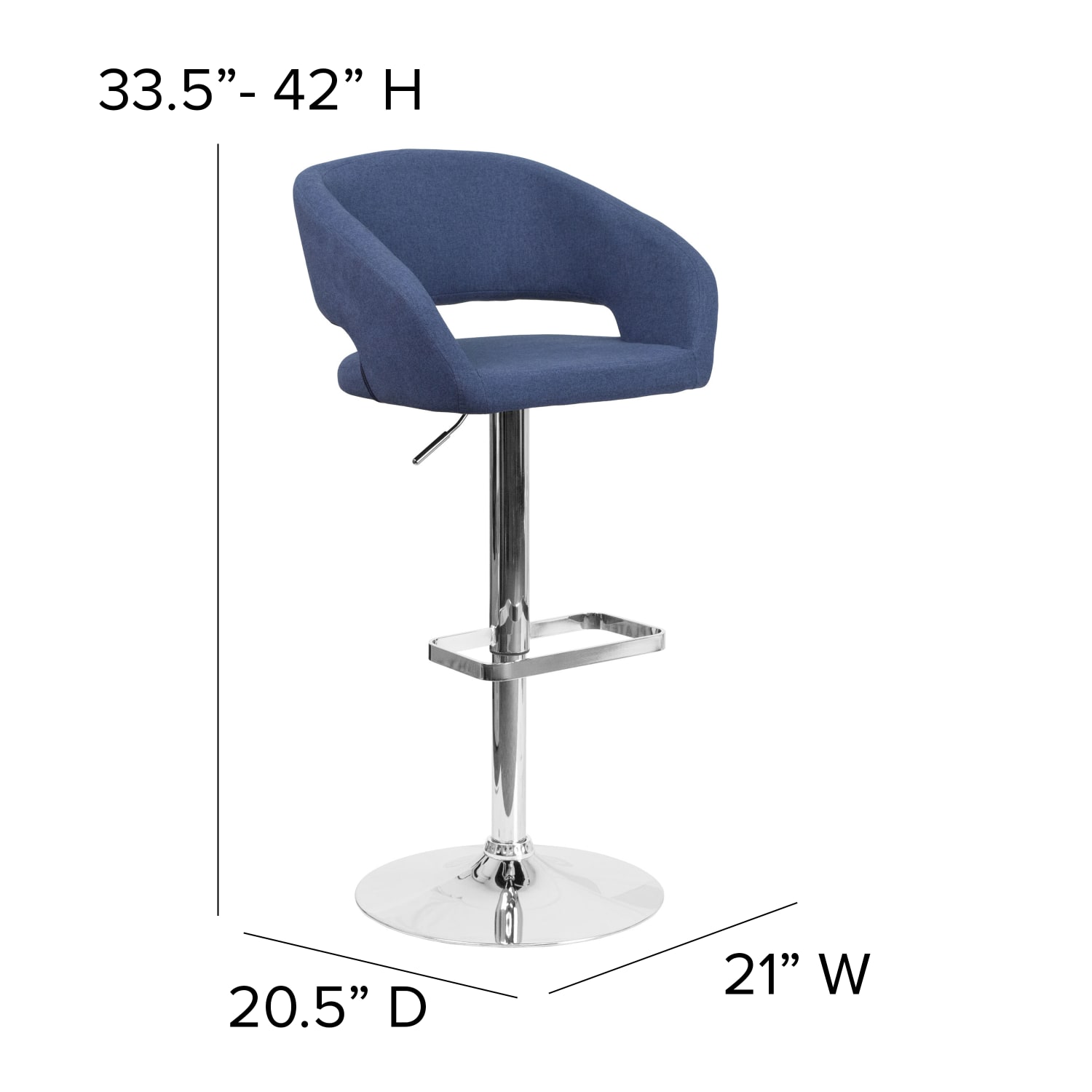 Flash Furniture Contemporary Fabric Adjustable Height Bar Stool With Rounded Mid Back BlueChrome PopularChairscom