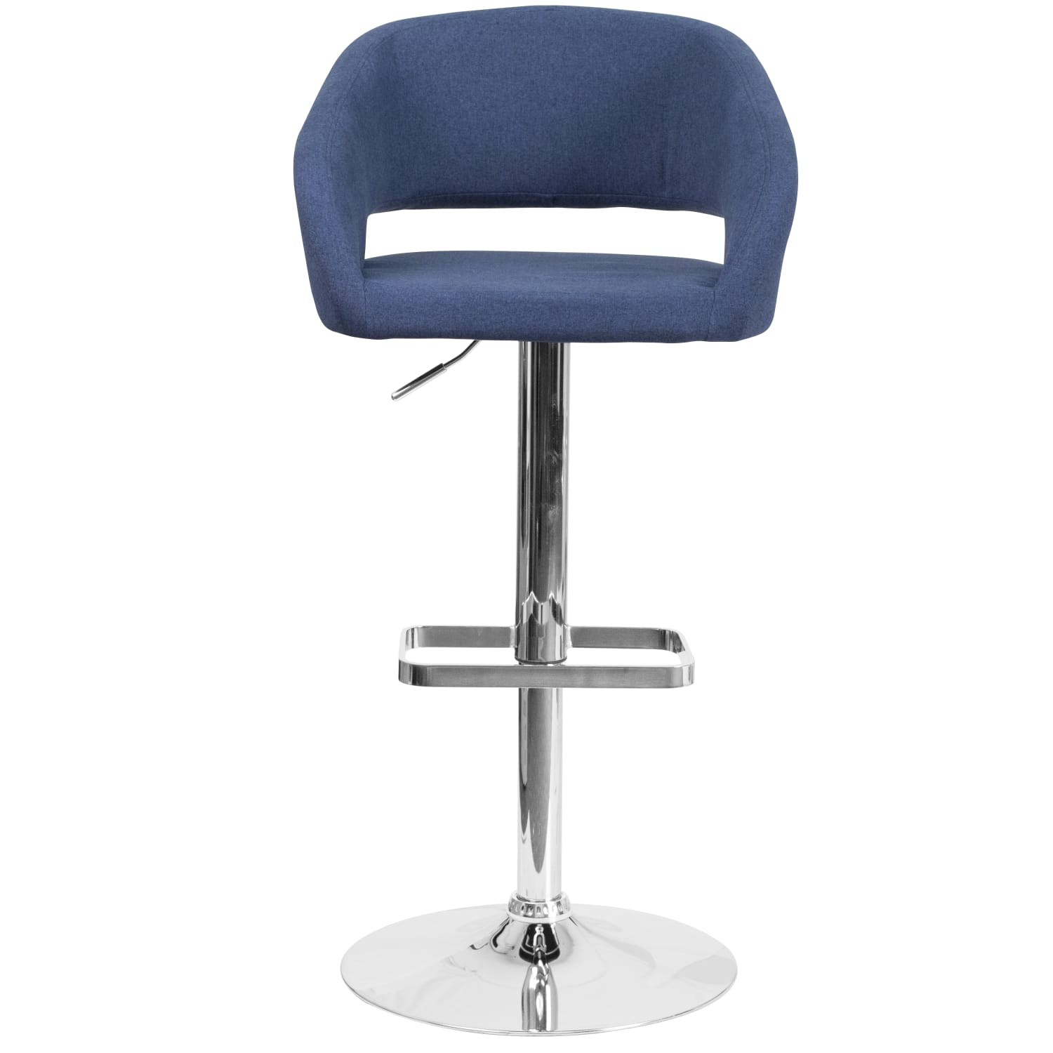 Flash Furniture Contemporary Fabric Adjustable Height Bar Stool With Rounded Mid Back BlueChrome PopularChairscom