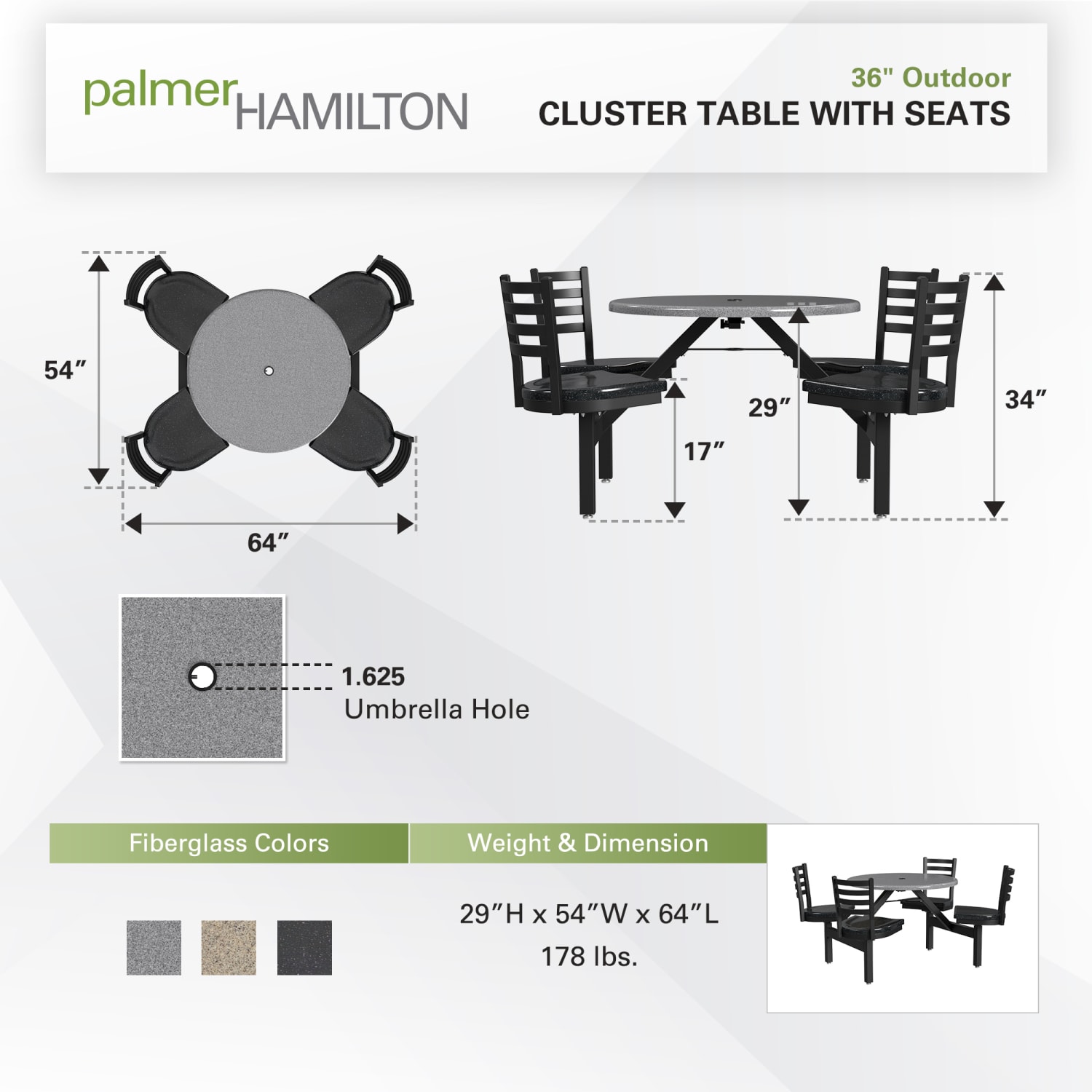 Palmer Hamilton Covey Outdoor Cluster Table With 4 Seats, 29in x 54in, Steel Gray/Obsidian - Image 4
