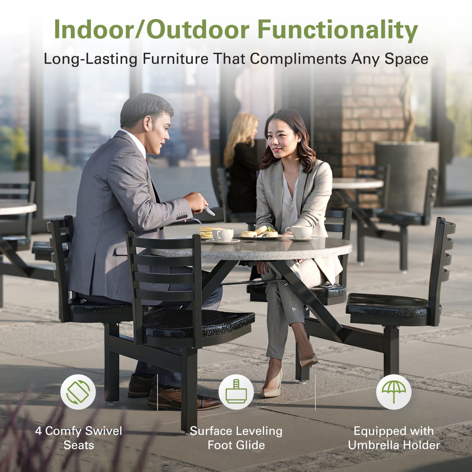 Palmer Hamilton Covey Outdoor Cluster Table With 4 Seats, 29in x 54in, Steel Gray/Obsidian - Image 6