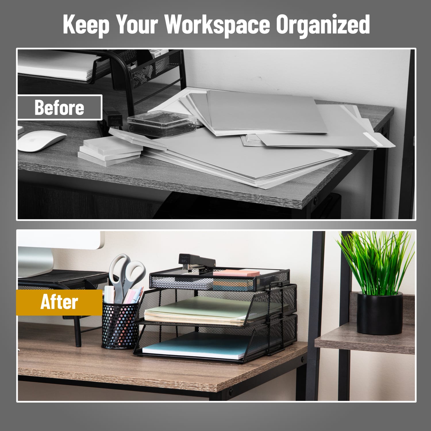 Mind Reader 2-Tier Paper Tray With Top Supply Compartment, 6-3/4inH x 13-1/4inW x 10-1/2inD, Black - Image 6