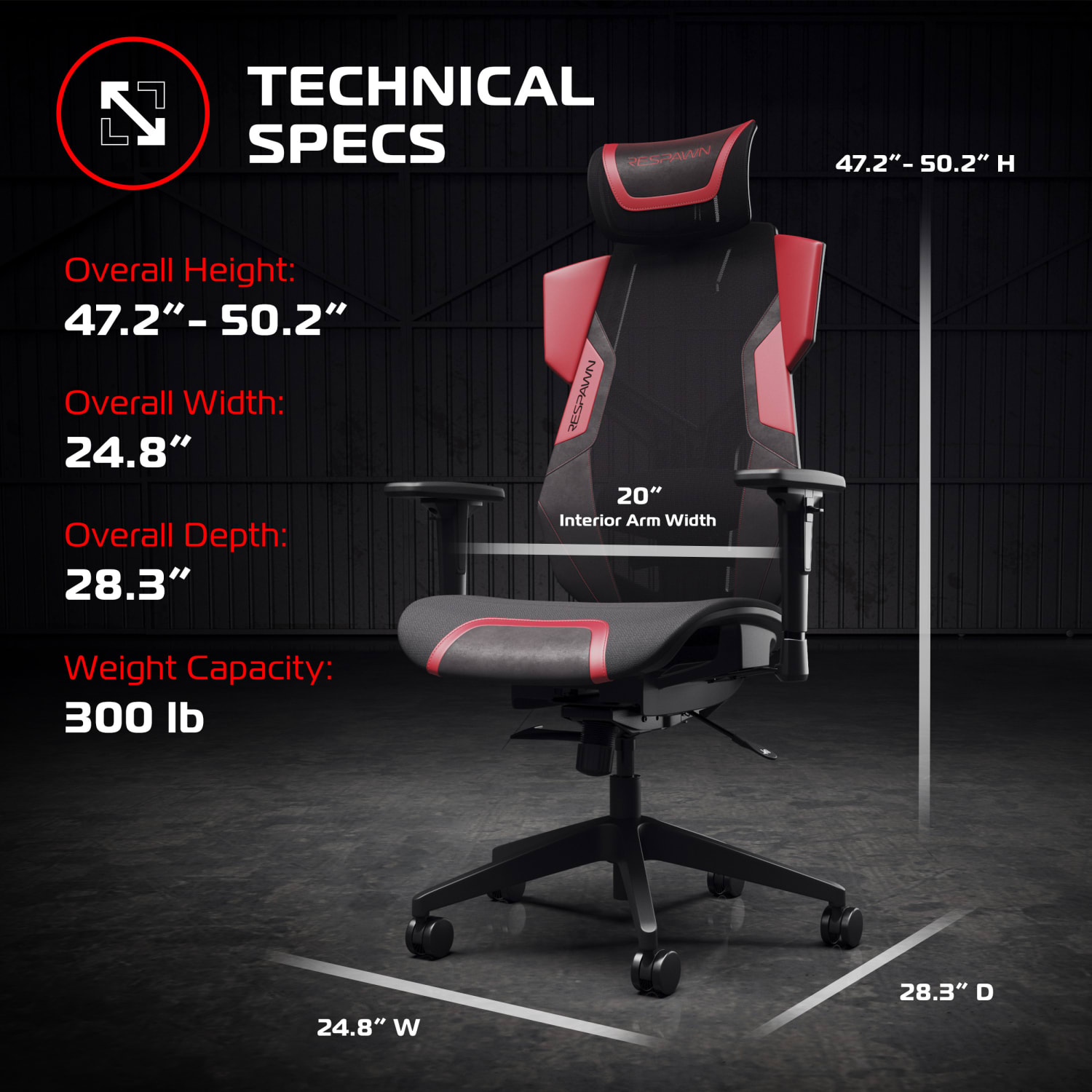 RESPAWN FLEXX Mesh Gaming Chair With Lumbar Support, Red, RSPPRMB03RED - Image 3