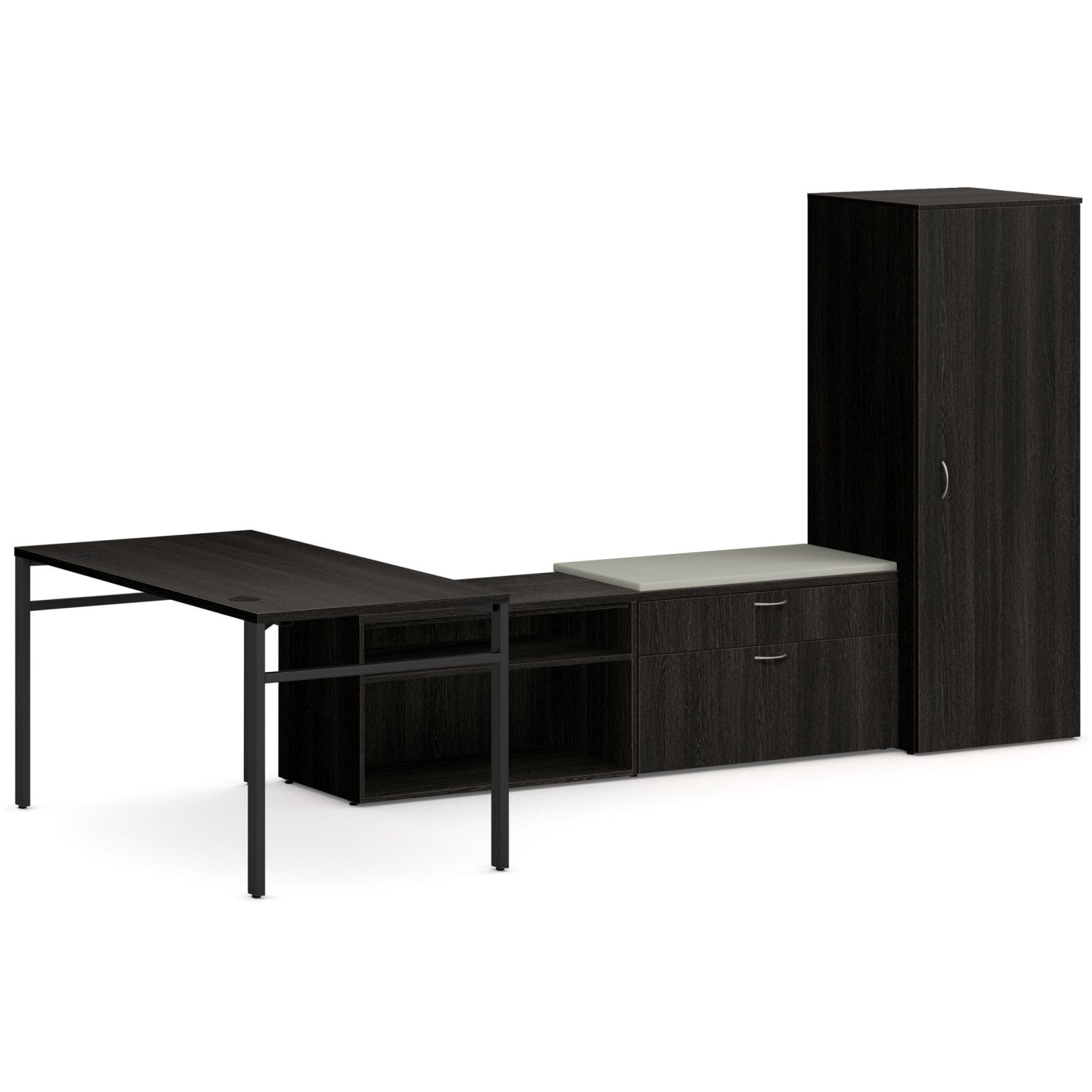 HON Mod 60inW L-Station Computer Desk With Storage, Java Oak/Cool Neutral/Black
