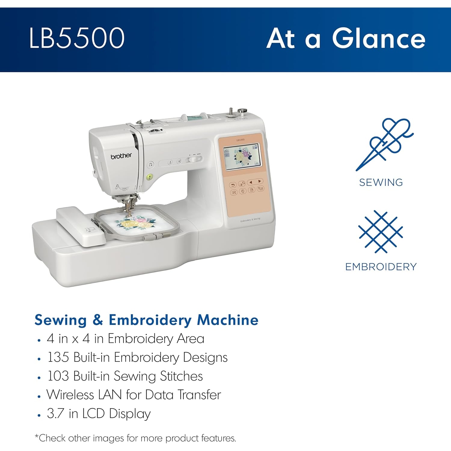 Brother LB5500 Computerized Sewing & Embroidery Machine, White - Image 3