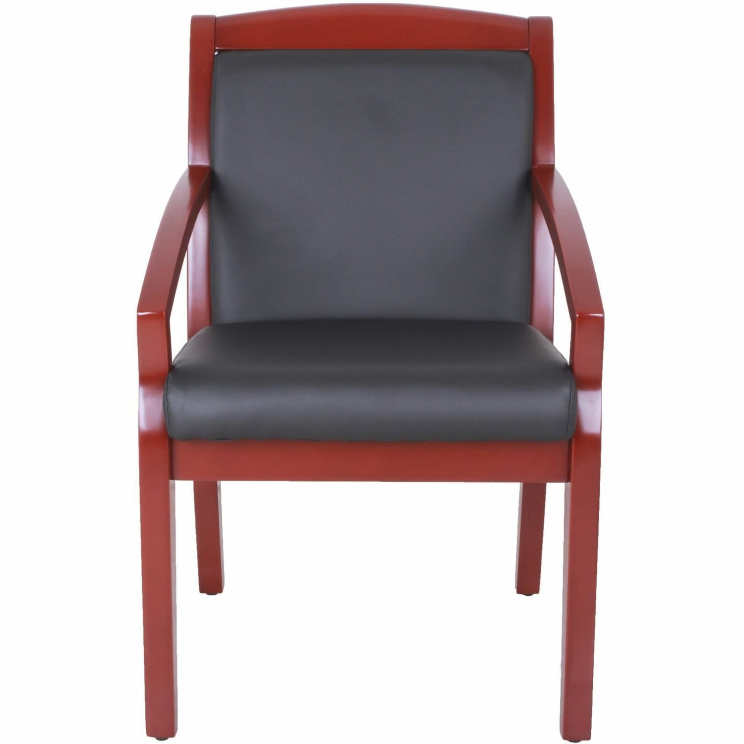 Lorell Bonded Leather/Wood Guest Chair With Sloping Arms, Black/Mahogany - Image 3
