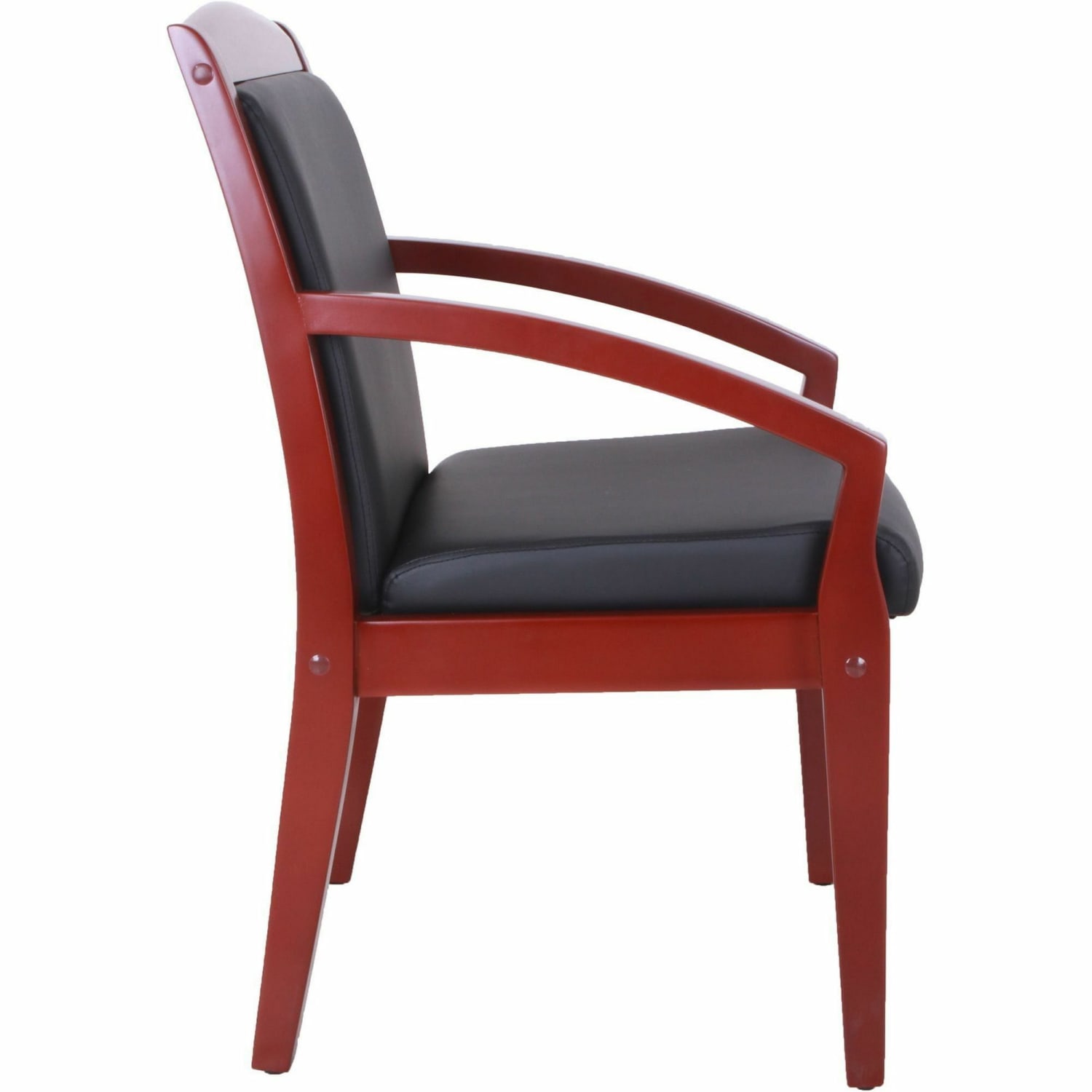 Lorell Bonded Leather/Wood Guest Chair With Sloping Arms, Black/Mahogany - Image 4