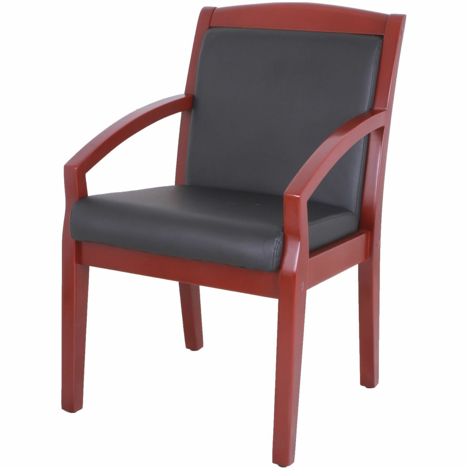 Lorell Bonded Leather/Wood Guest Chair With Sloping Arms, Black/Mahogany - Image 5