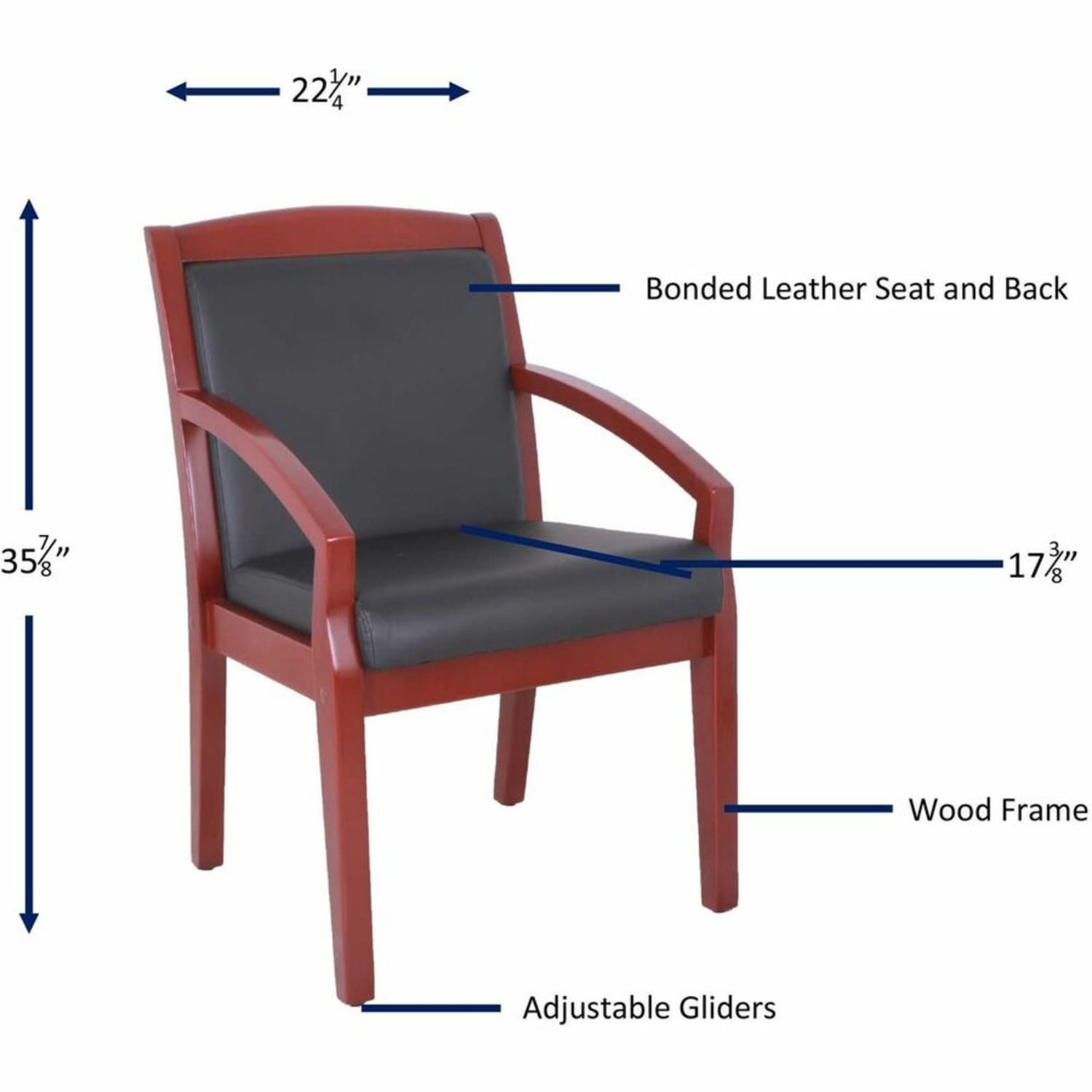 Lorell Bonded Leather/Wood Guest Chair With Sloping Arms, Black/Mahogany - Image 6