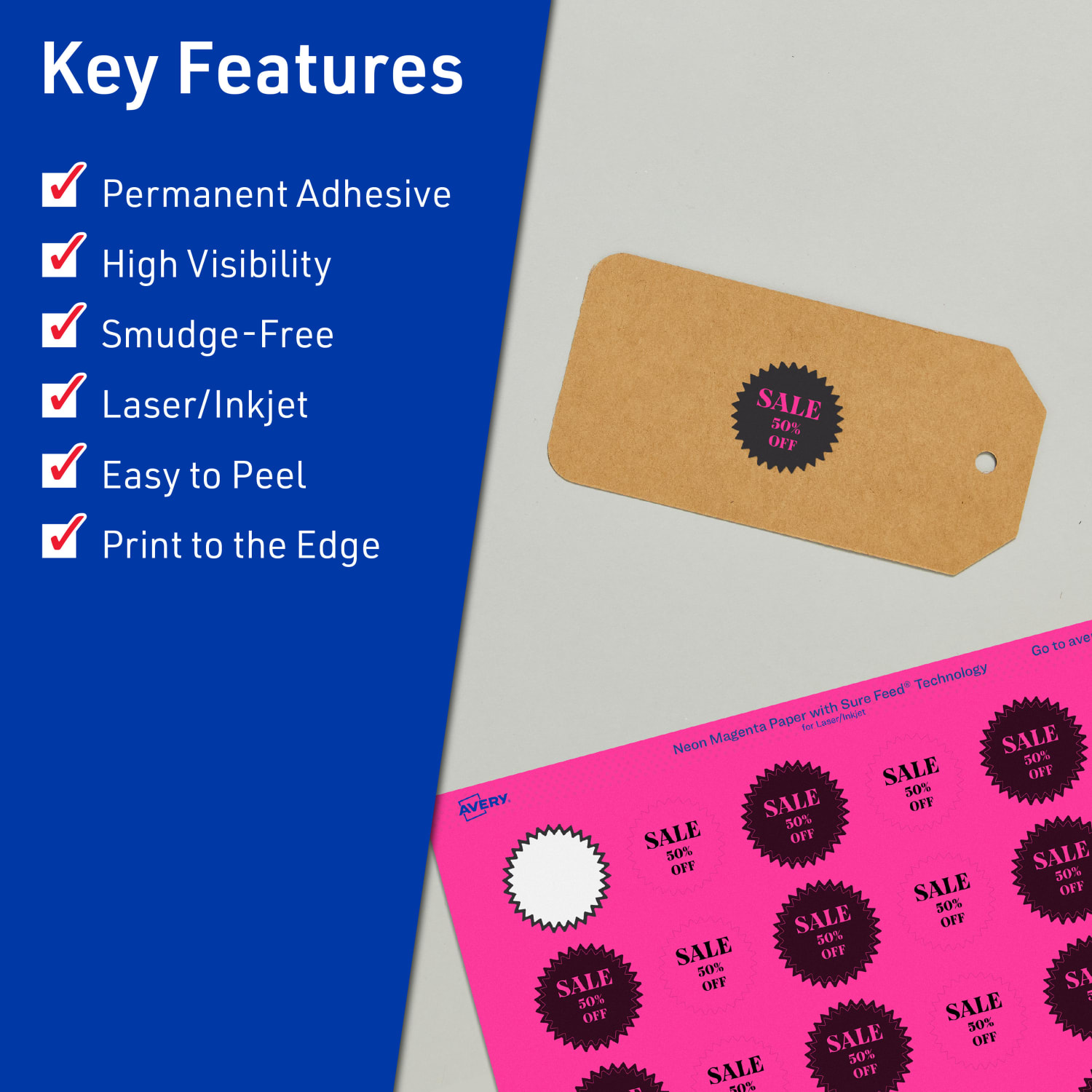 Avery Print-To-The-Edge Labels With Sure Feed Technology, 94606-NMP10, Starburst, 1in, Matte Neon Magenta, Pack of 480 - Image 3