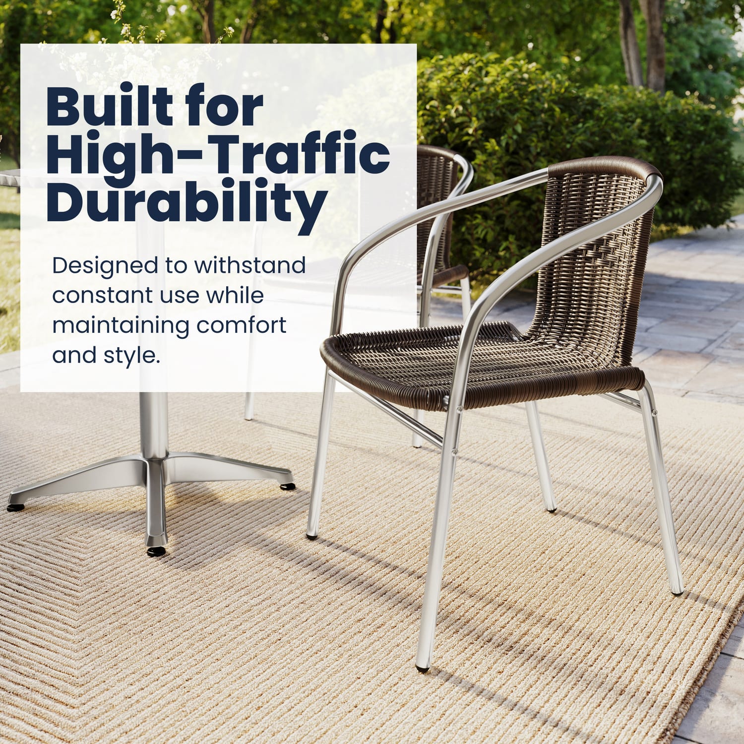 Flash Furniture Round Aluminum Table With 2 Rattan Chairs, 27-1/2in x 23-1/2in, Dark Brown - Image 5