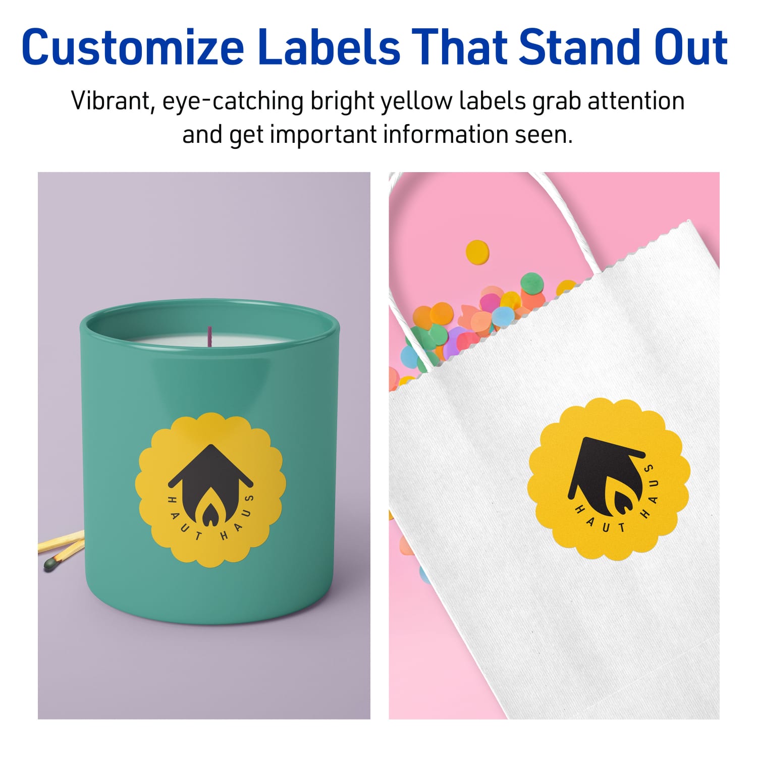 Avery Print-To-The-Edge Labels With Sure Feed Technology, 94516-BYP80, Round Scalloped, 2-1/2in, Matte Bright Yellow, Pack of 720 - Image 4