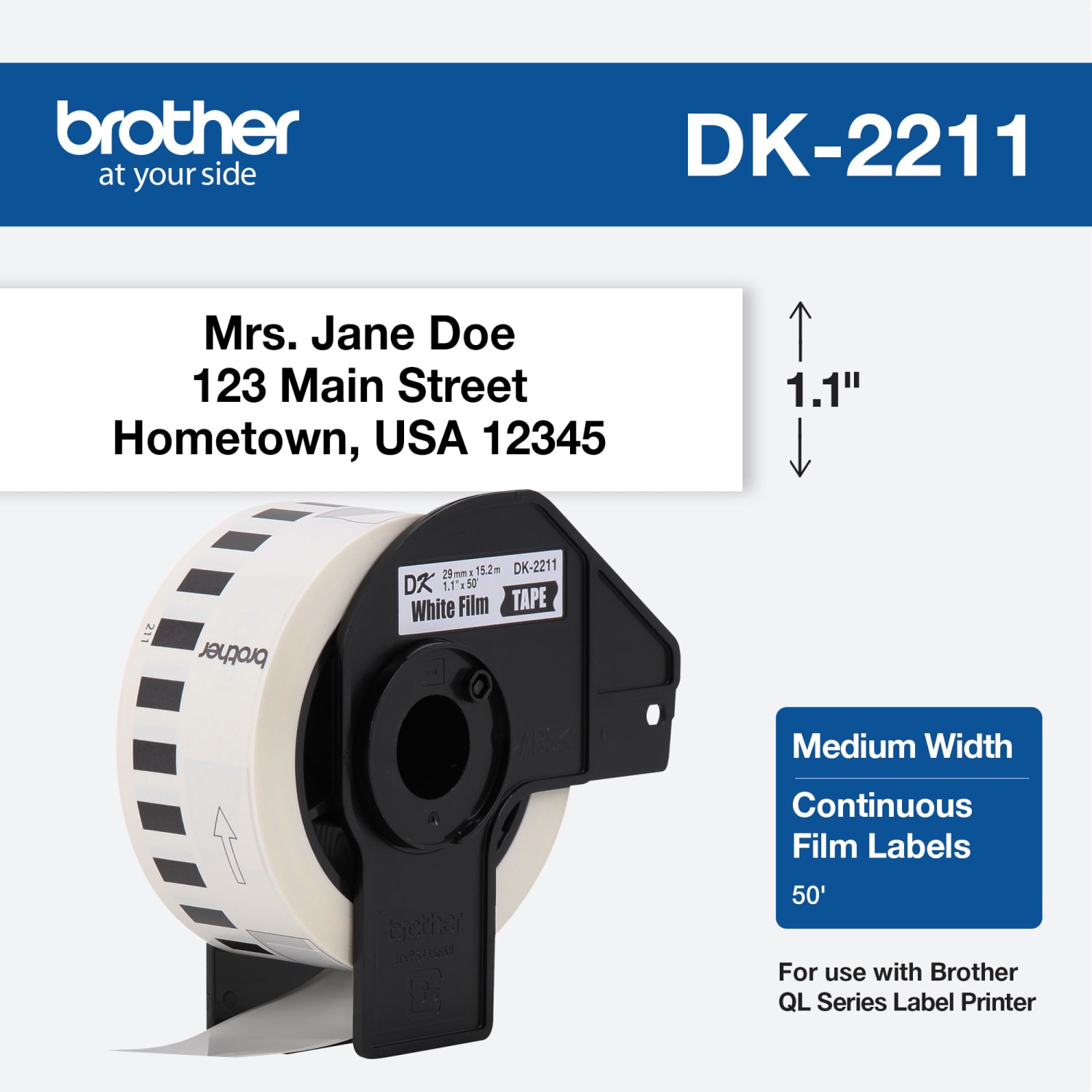Brother DK-2211 Black-On-White Tape, 1.14in x 50ft - Image 3