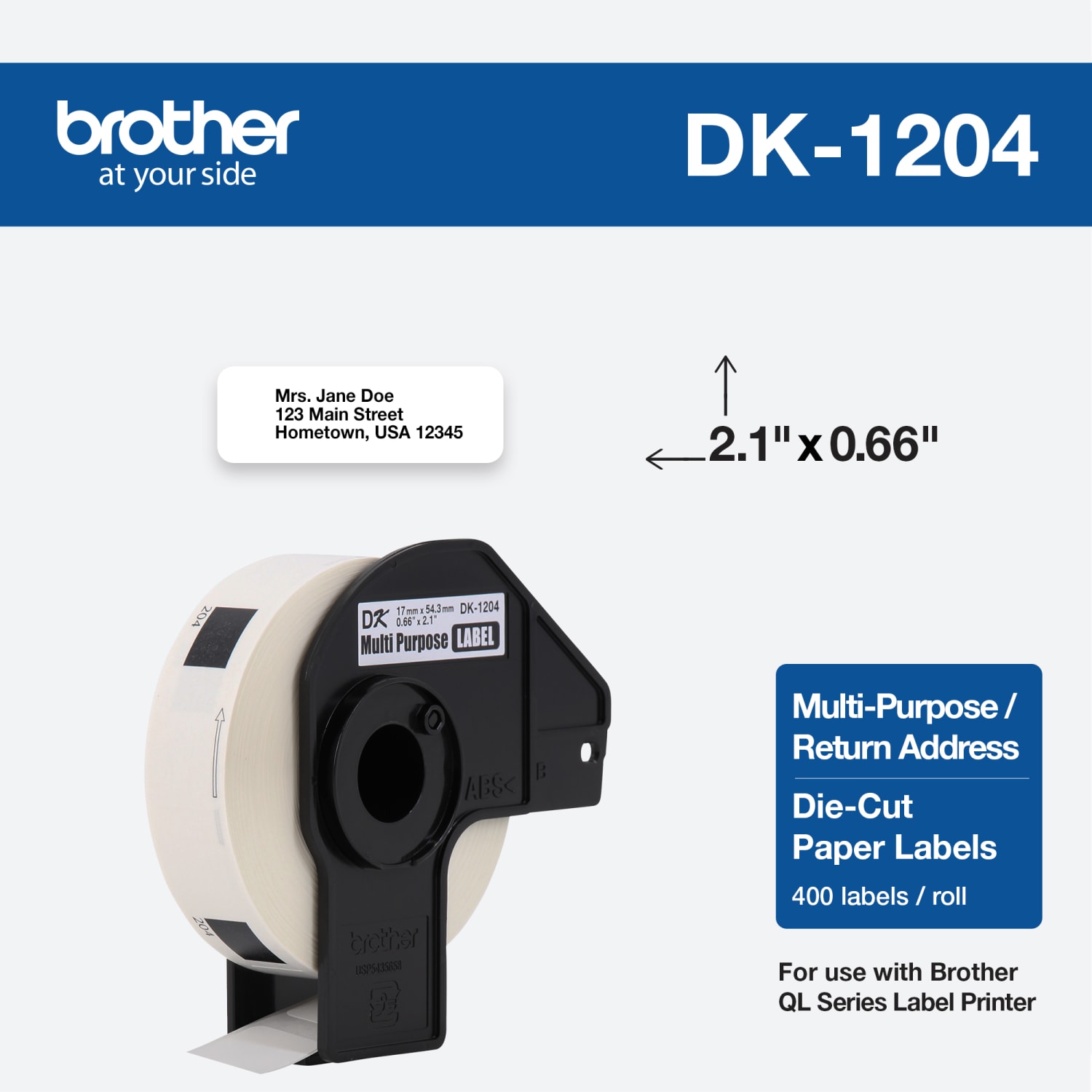 Brother DK-1204 Black-On-White Labels, 0.67in x 2.13in, Roll Of 400 - Image 3