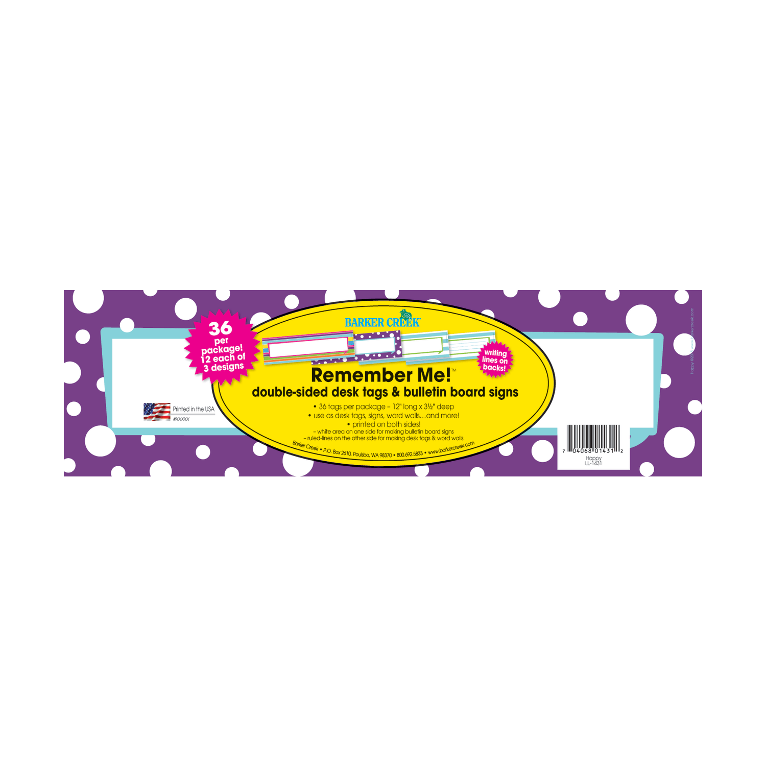 Barker Creek Double-Sided Desk Tags/Bulletin Board Signs, 3 1/2in x 12in, Happy, Pre-K To 6th Grade, Pack Of 36 - Image 3