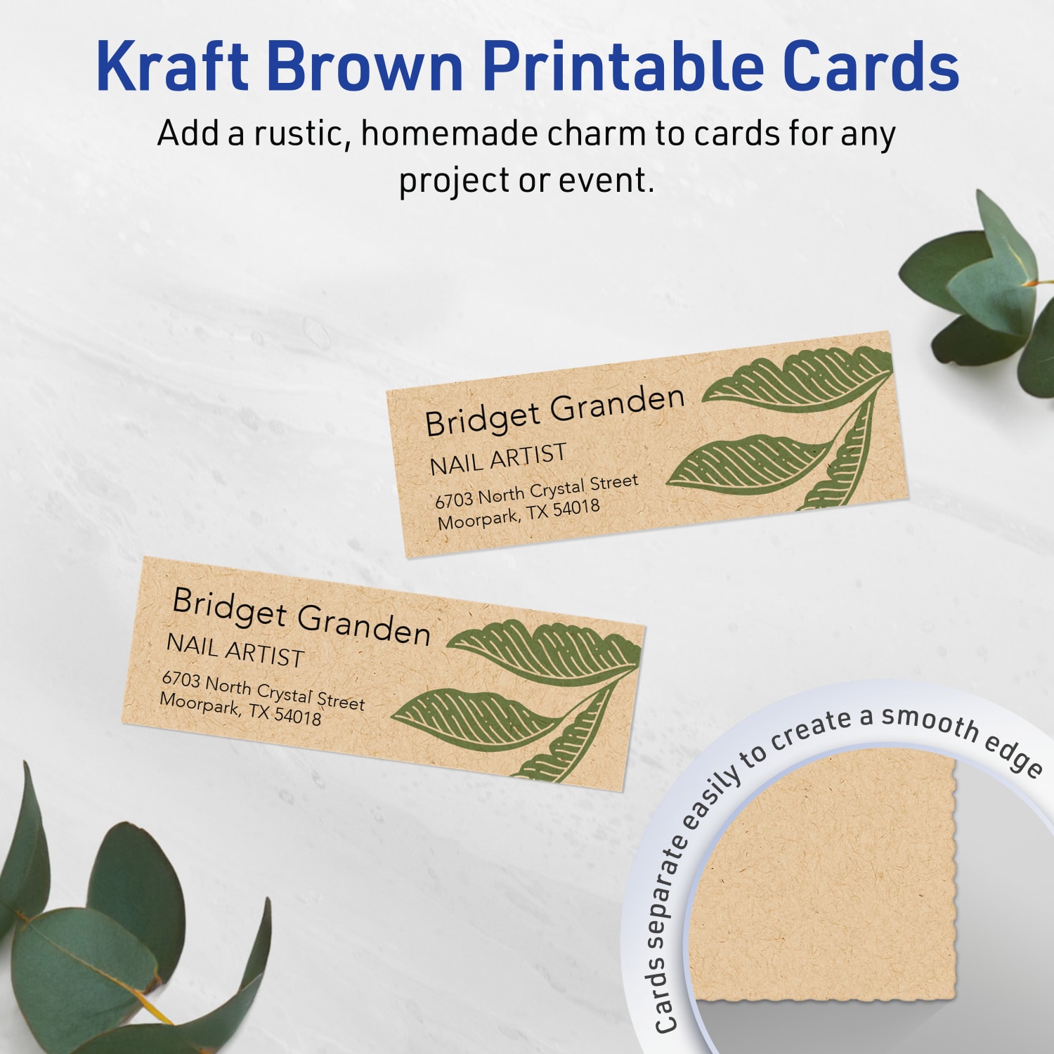 Avery Printable Mini Business Cards With Sure Feed Technology, Print-To-The-Edge, 1inx3in, Kraft Brown, Pack Of 400 - Image 3