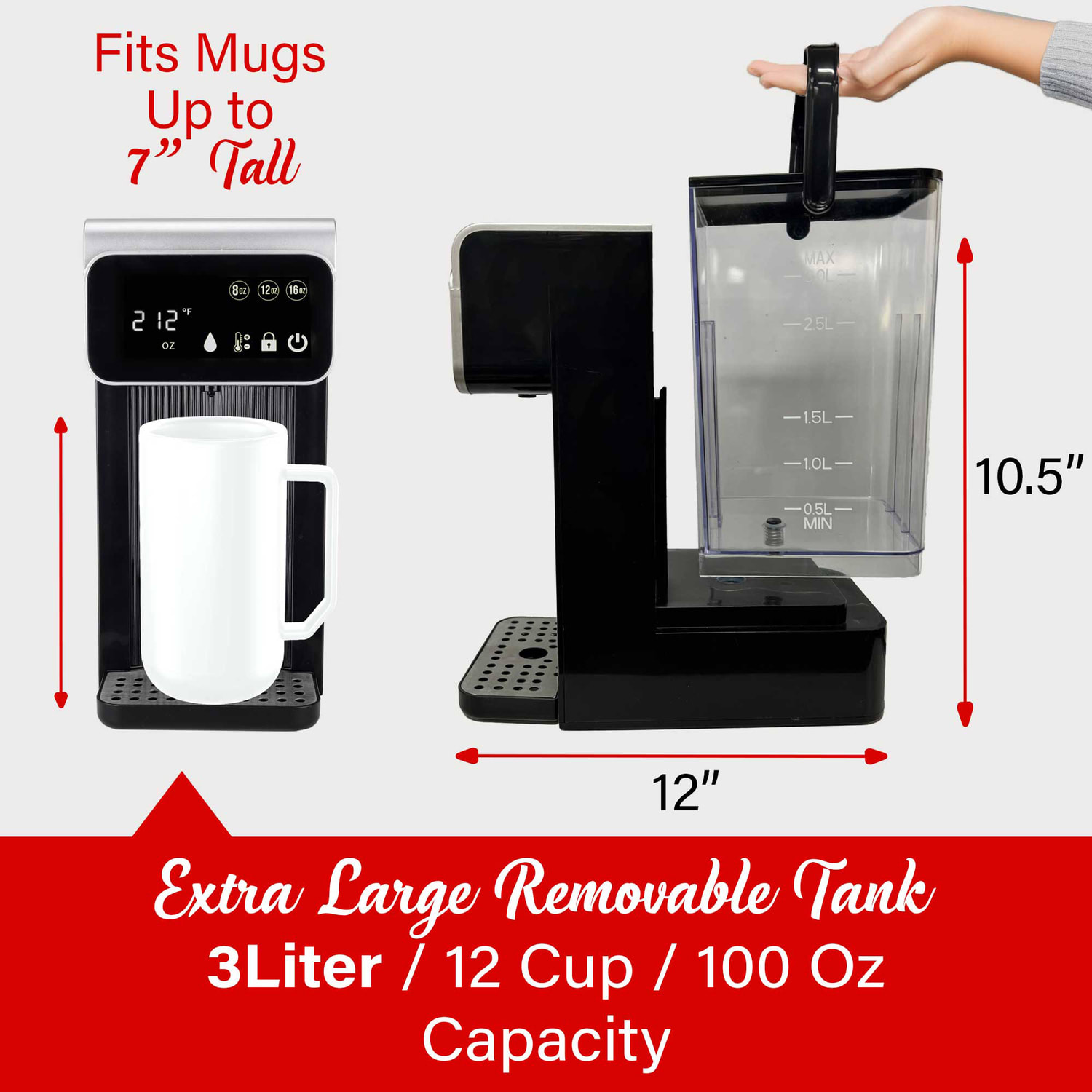 Brentwood 2.7-Qt. 1,800-Watt Digital Instant Hot Water Dispenser, Black, KT-2300DBK - Image 4
