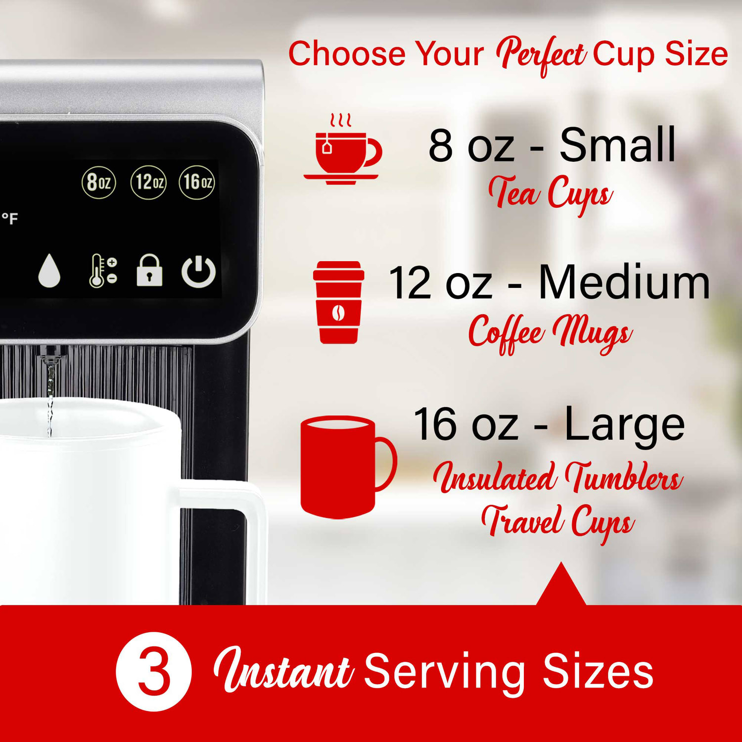 Brentwood 2.7-Qt. 1,800-Watt Digital Instant Hot Water Dispenser, Black, KT-2300DBK - Image 5
