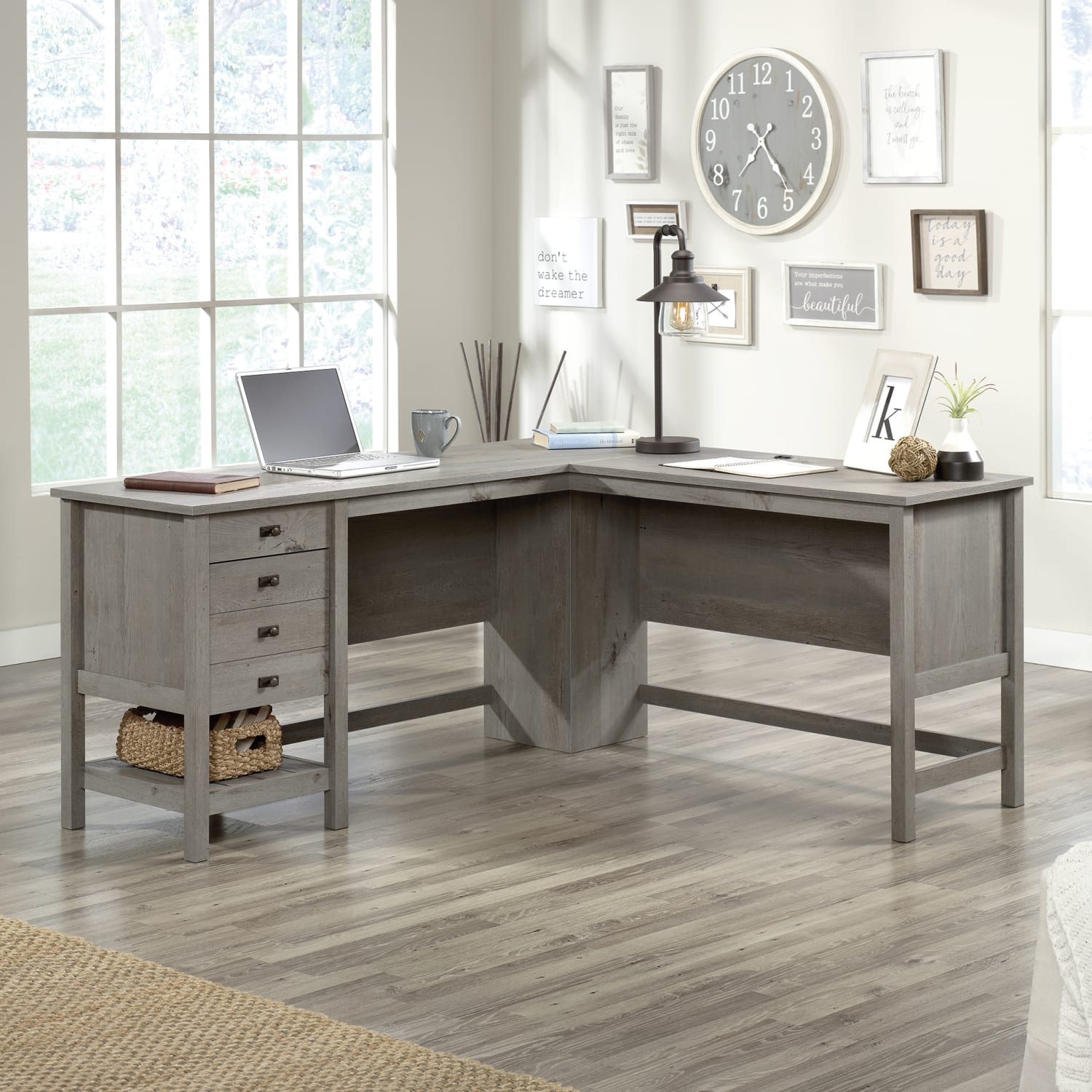 Sauder Cottage Road 65inW L-Shaped Corner Desk, Mystic Oak - Image 3