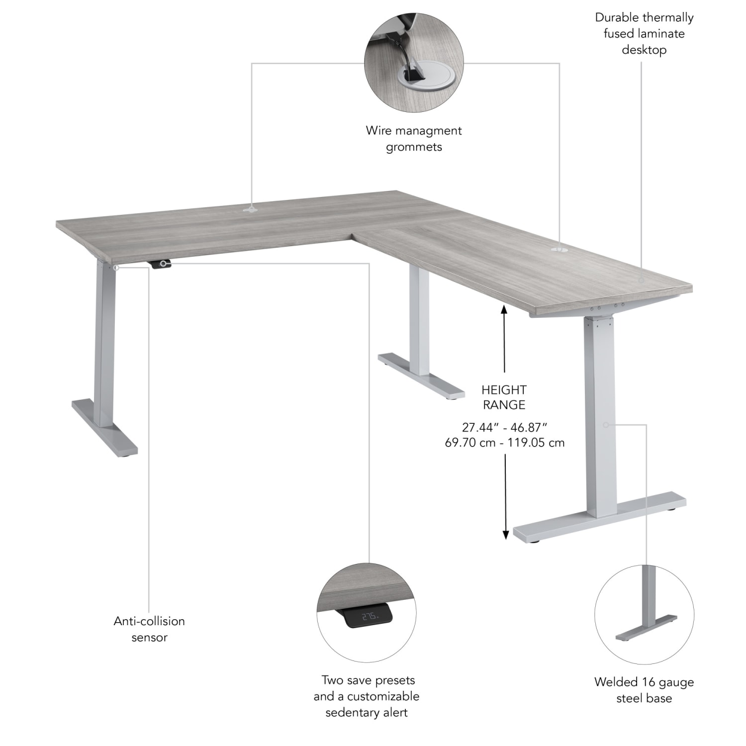 Bush Business Furniture Move 60 Series 60inW Height Adjustable L Shaped Standing Desk, Platinum Gray/Cool Gray Metallic, Standard Delivery - Image 4