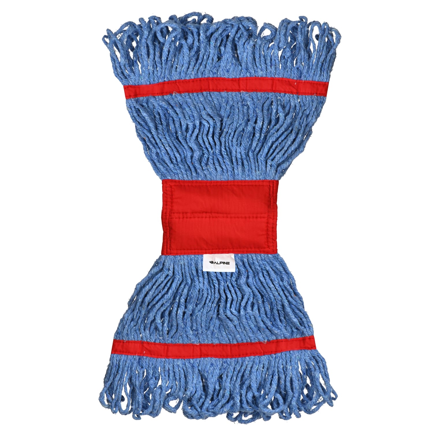Alpine Industries Cotton Loop-End Mop Heads With 5in Head And Tail Bands, 16 Oz, Blue/Red, Set Of 12 Heads - Image 4