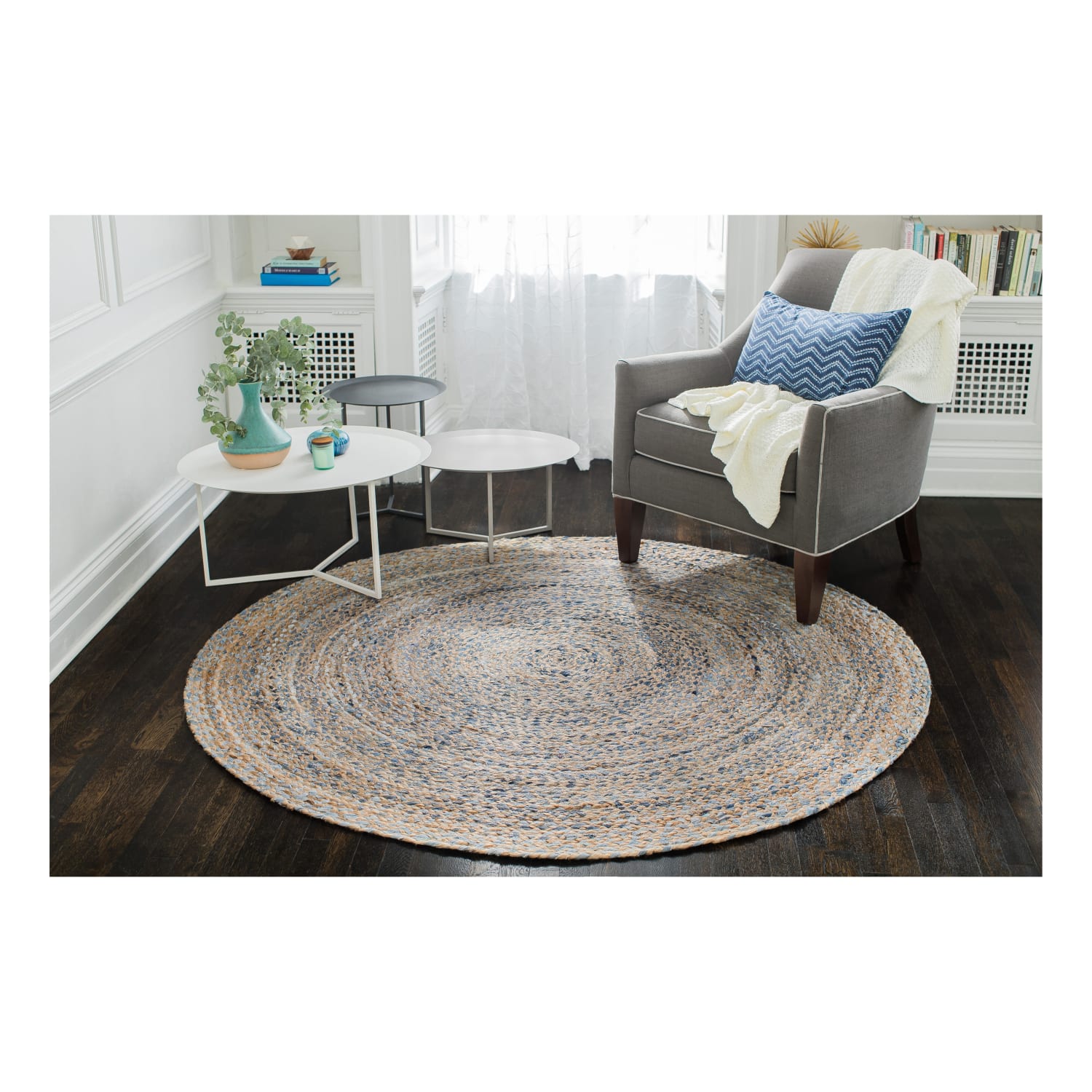 Anji Mountain Kerala Natural Jute Rug, Denim, 4ft, Multicolor - Image 3