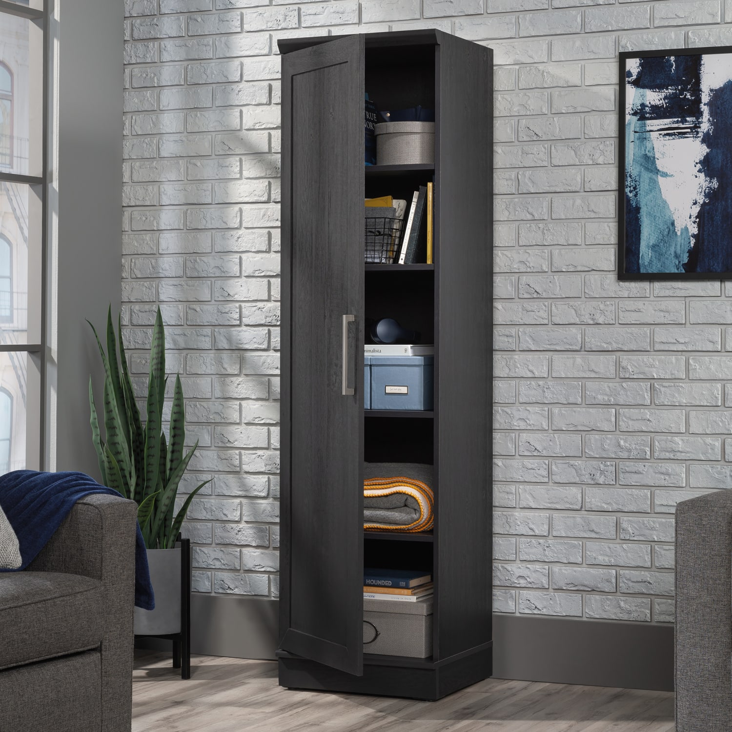 Sauder HomePlus 19inW Single Door Pantry, Raven Oak - Image 4