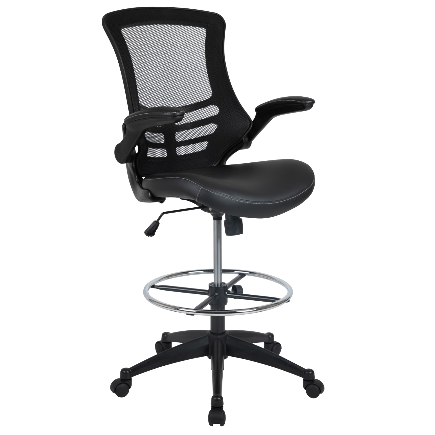 Flash Furniture MidBack MeshLeatherSoft Drafting Chair with FlipUp Arms Black PopularChairscom Flash Furniture Mid Back MeshLeatherSoft Drafting Chair with Flip Up Arms Black PopularChairscom