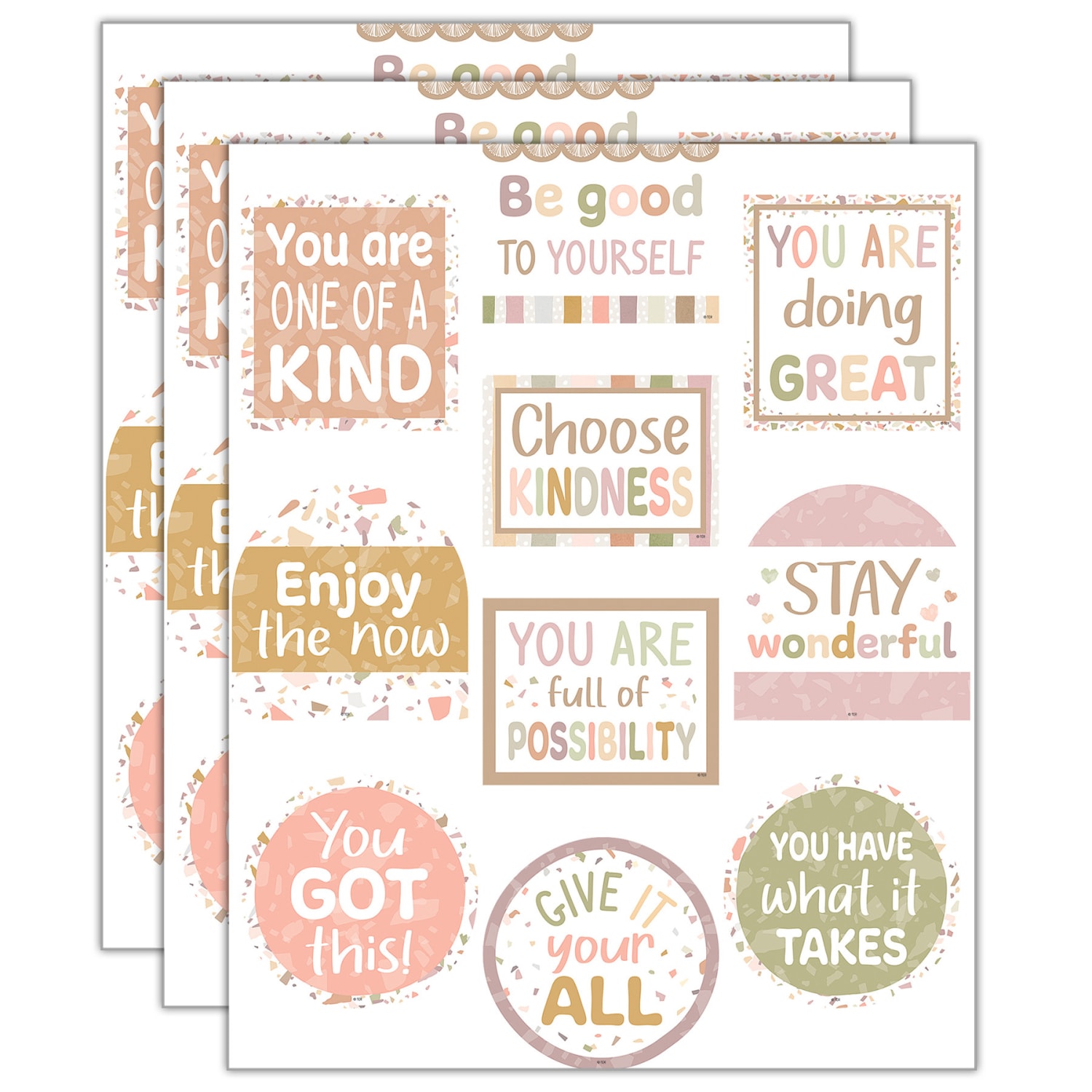 Teacher Created Resources Positive Sayings Accents, Terrazzo Tones, 30 Accents Per Pack, Set Of 3 Packs