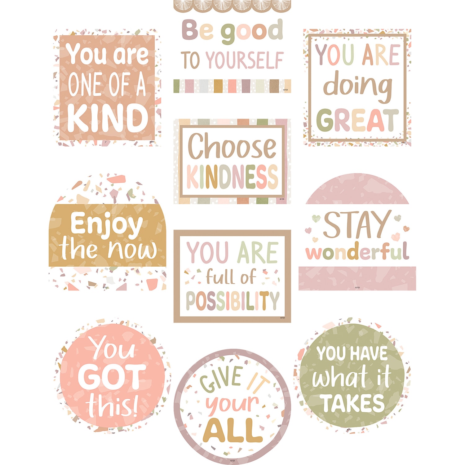 Teacher Created Resources Positive Sayings Accents, Terrazzo Tones, 30 Accents Per Pack, Set Of 3 Packs - Image 3