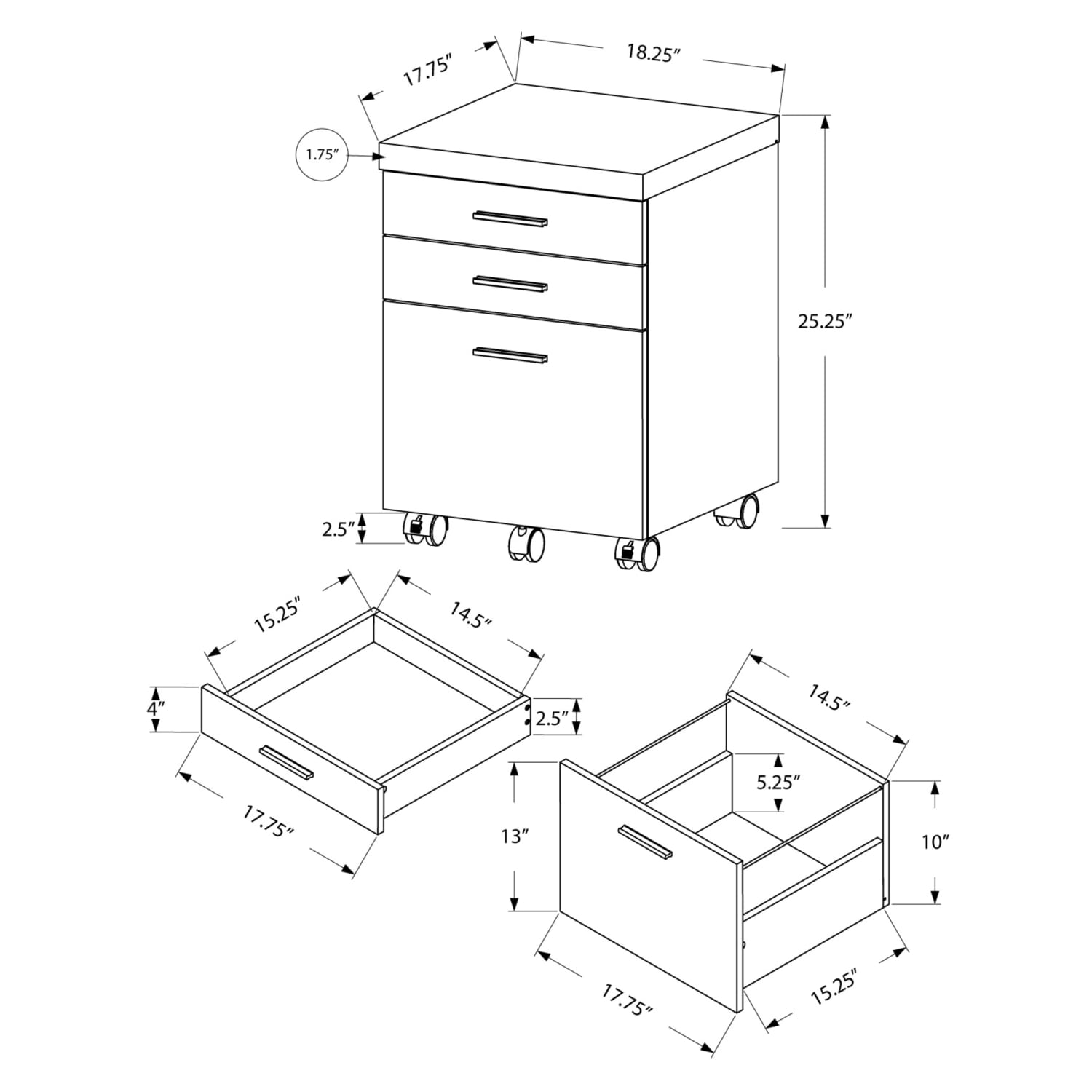 Monarch Specialties 17-3/4inD Vertical 3-Drawer File Cabinet, Brown Wood Grain - Image 6