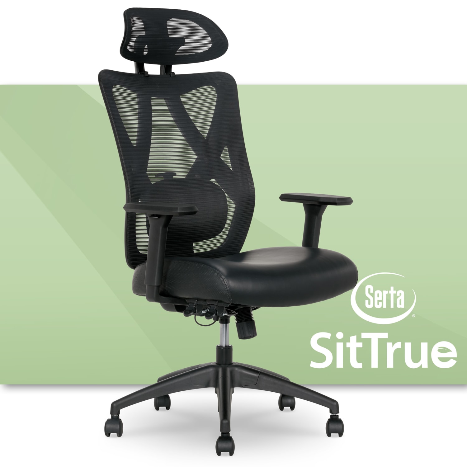 Serta SitTrue Ridgefield Ergonomic Mesh/Vegan Leather High-Back Task Office Chair, Black - Image 8