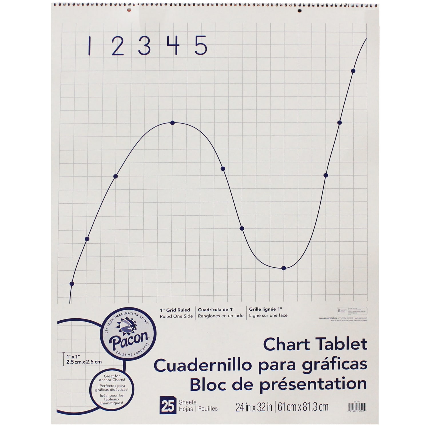 Pacon Grid-Ruled Chart Tablets, Spiral Bound, 24in x 32in, 1in Grid, 25 Sheets, White, Pack Of 2 Tablets - Image 3