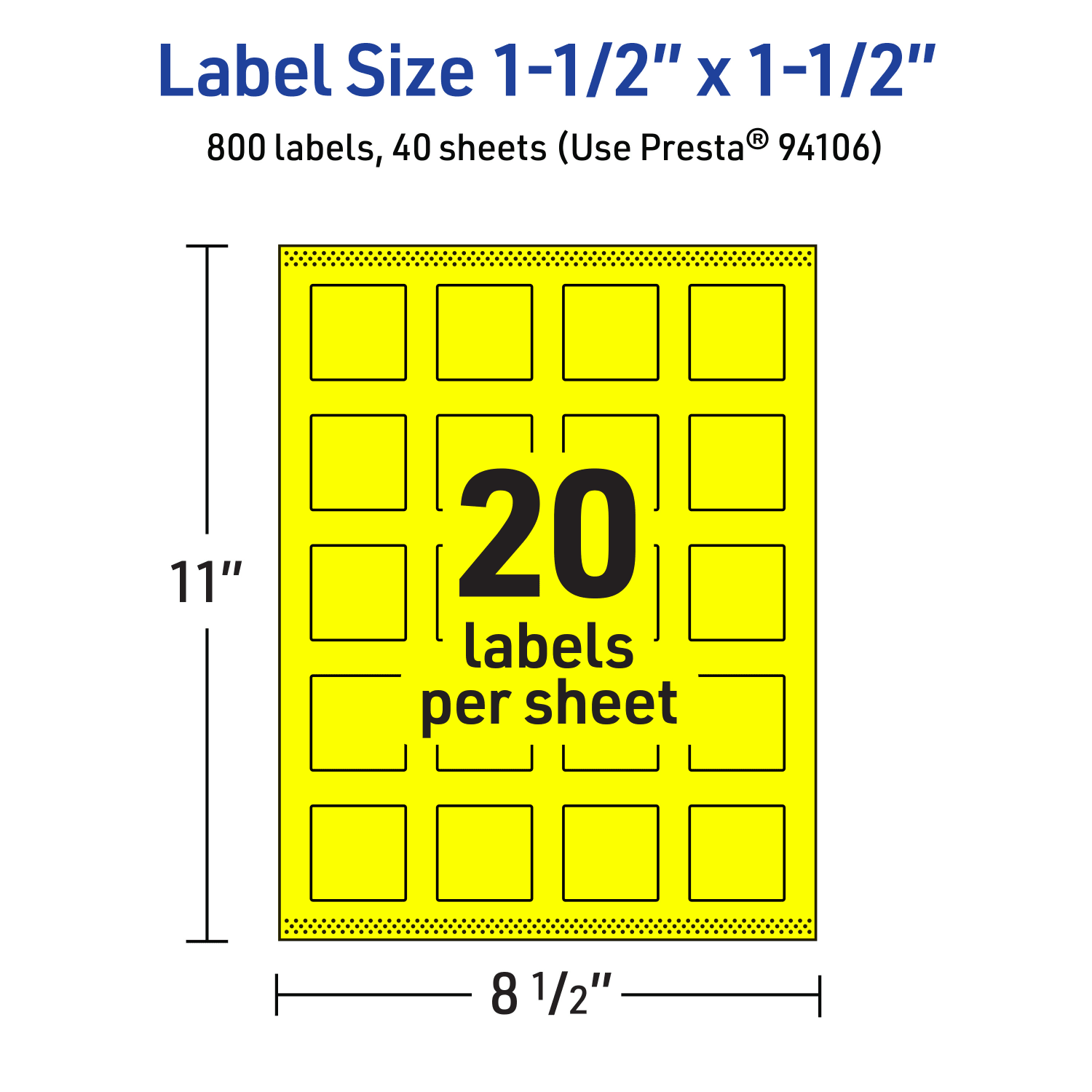 Avery Print-To-The-Edge Labels With Sure Feed Technology And Easy Peel, 94106-NYP40, Square, 1-1/2in x 1-1/2in, Matte Neon Yellow, Pack of 800 - Image 6