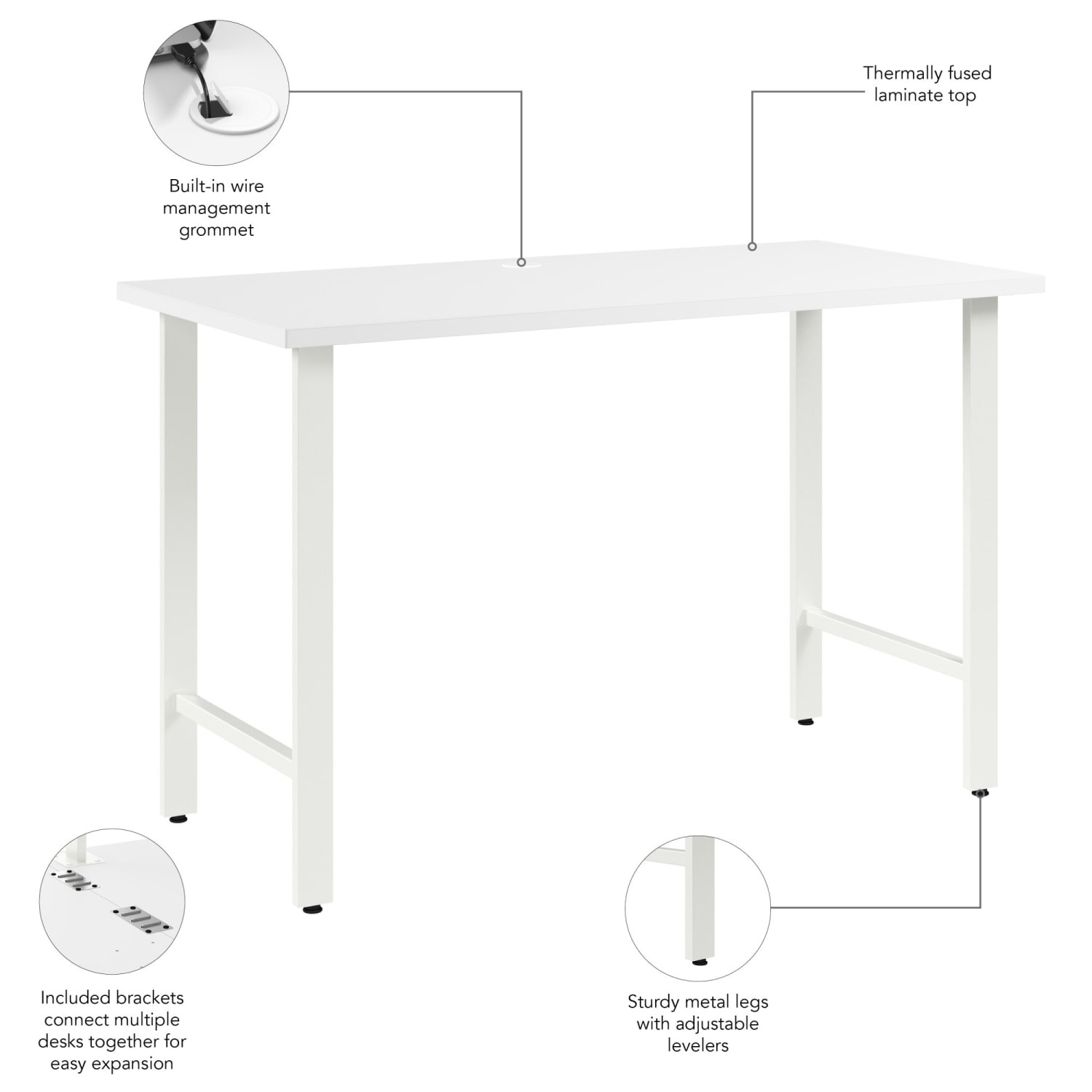 Bush Business Furniture Hustle 48inW Computer Desk With Metal Legs, White, Standard Delivery - Image 5