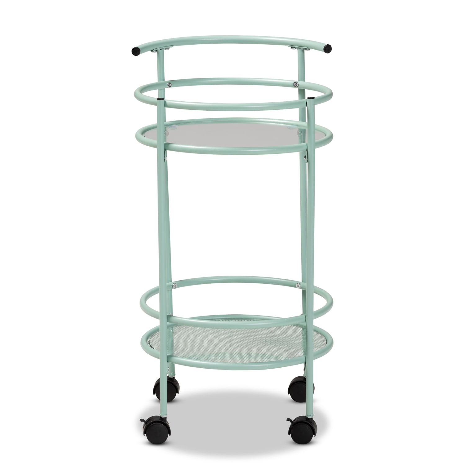 Baxton Studio Newell Mid-Century Modern 2-Tier Kitchen Cart, 28-5/16in x 17-1/2in, Mint Green - Image 3