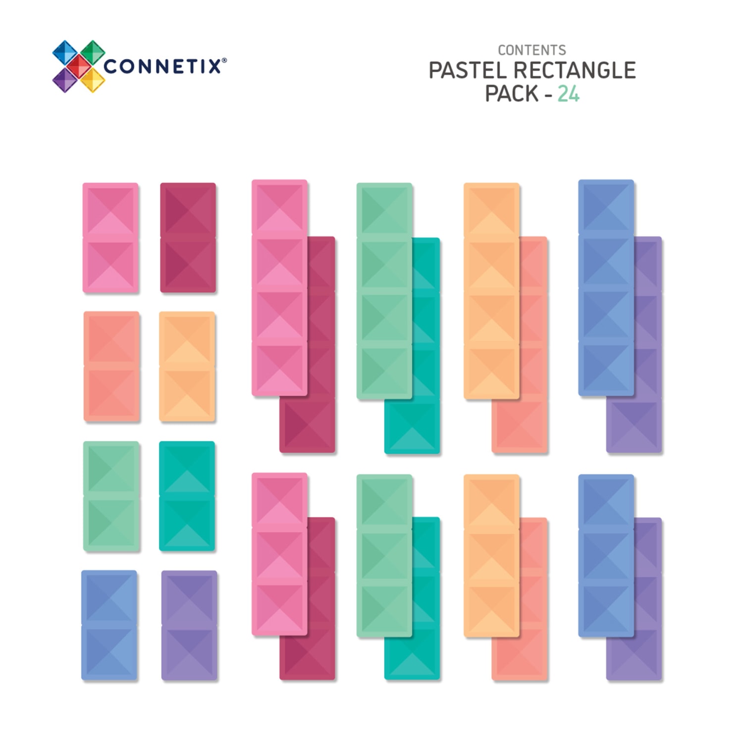 Connetix Magnetic Tiles Pastel Rectangle Pack, 24 Pieces - Image 3
