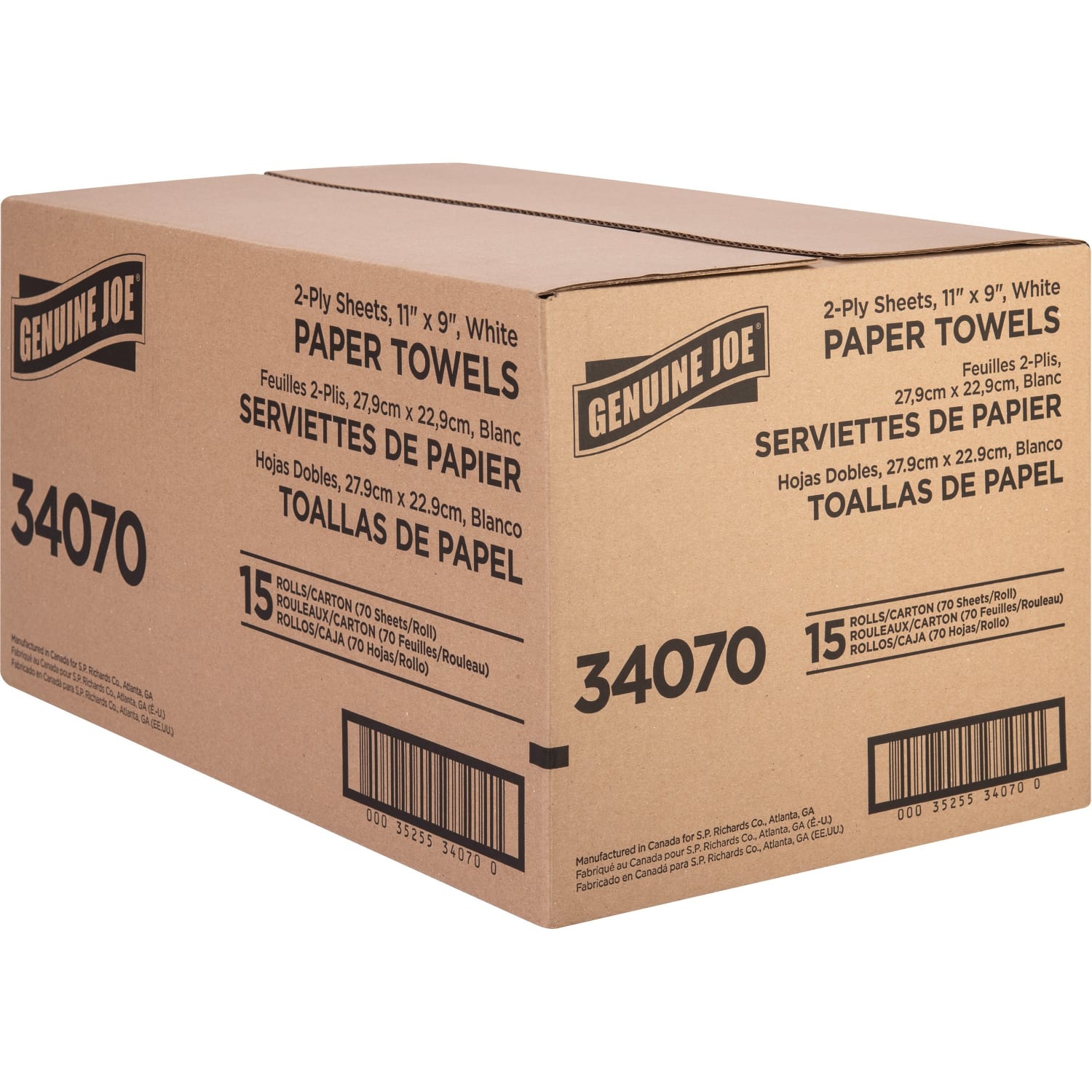 Genuine Joe 2-ply Paper Towel Rolls - 2 Ply - 9in x 11in - 70 Sheets/Roll - White - Paper - Absorbent, Soft, Perforated, Tear Resistant - For Hand, Food Service, Kitchen, Breakroom - 15 / Carton - Image 3