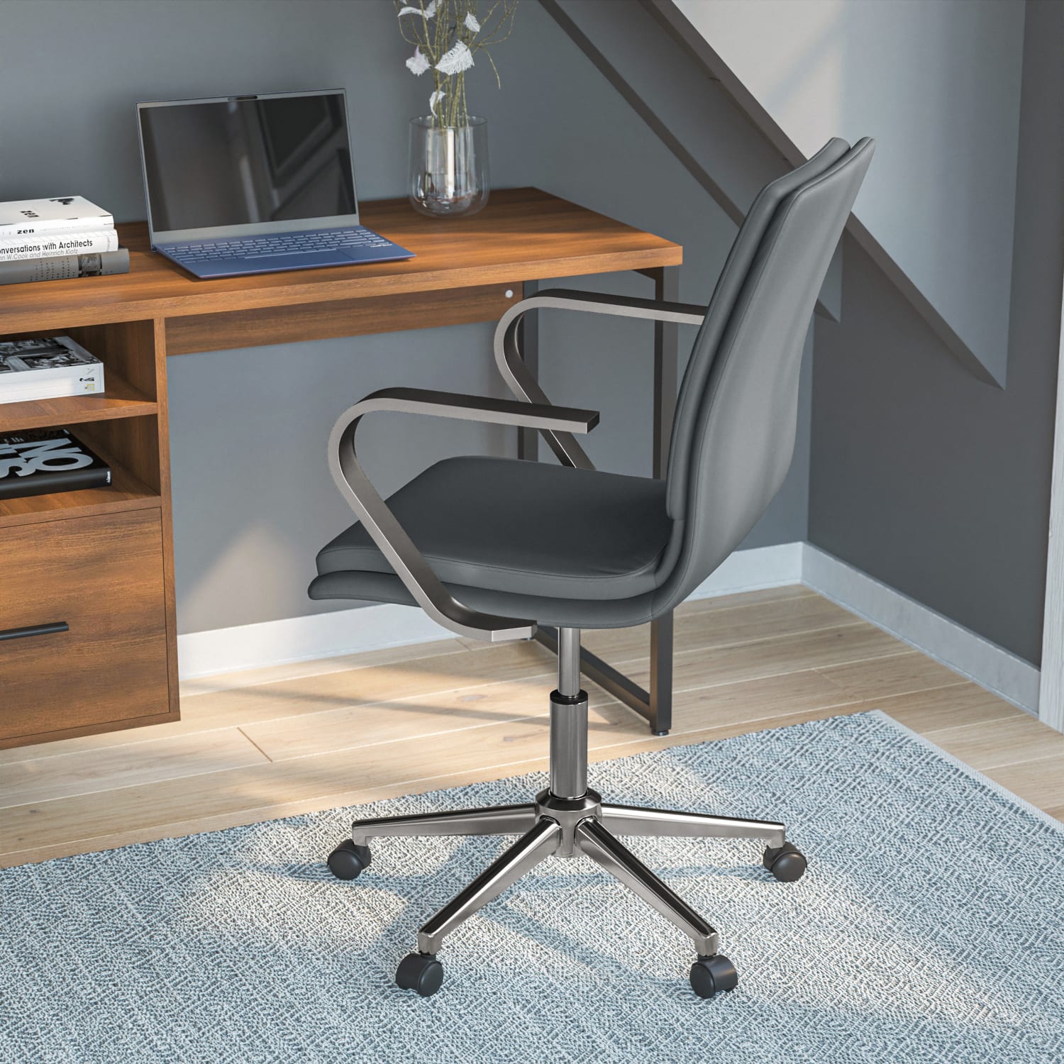 Flash Furniture James Faux Leather Mid-Back Designer Executive Upholstered Office Chair, Gray/Chrome