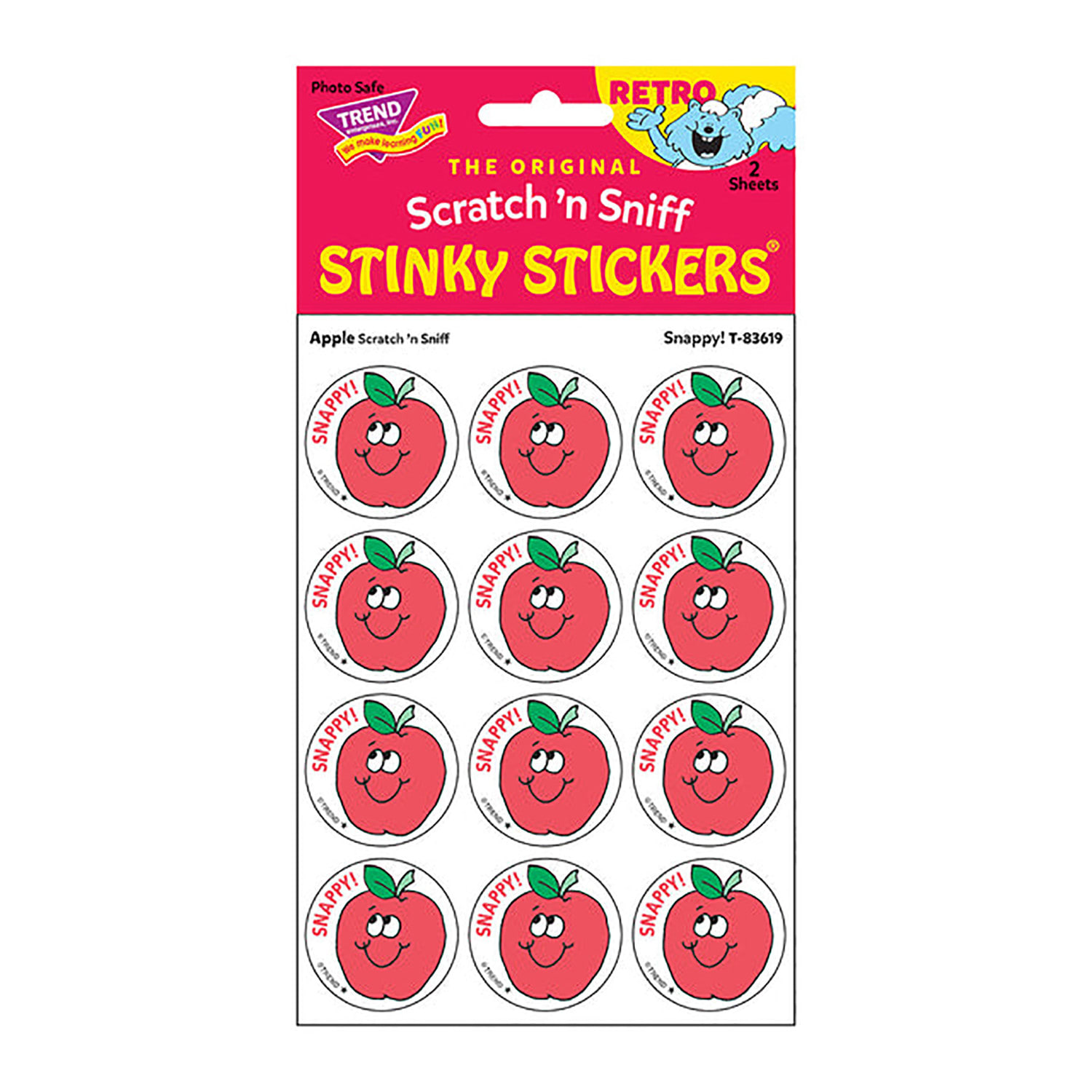 Trend Retro Scratch N Sniff Stinky Stickers, Snappy!/Apple, 24 Stickers Per Pack, Set Of 6 Packs - Image 3