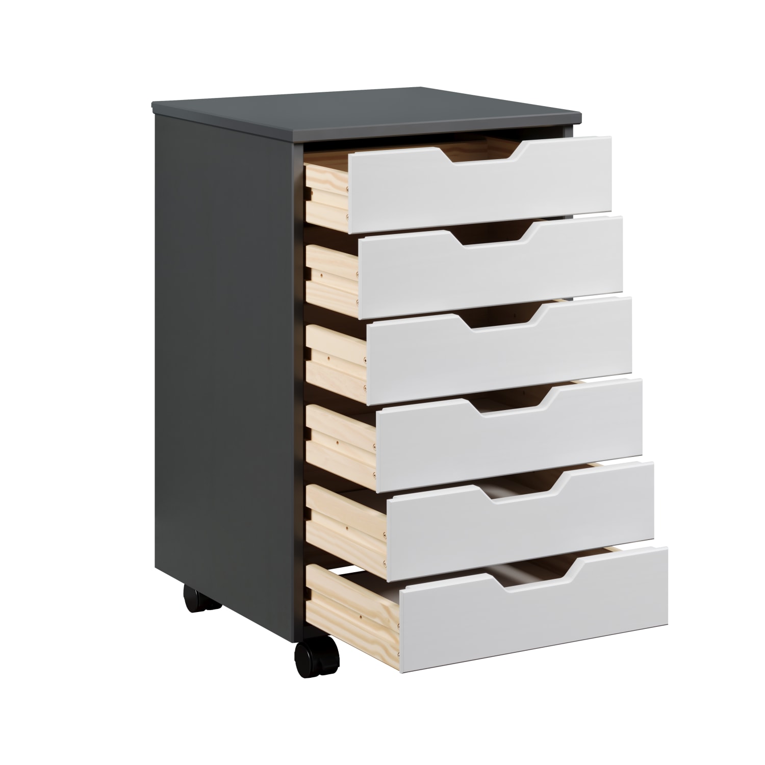 Trendfurn Omnia Wide Roll Cart, 6 Drawers, 25-3/4in x 16-1/8in, Gray/White - Image 3