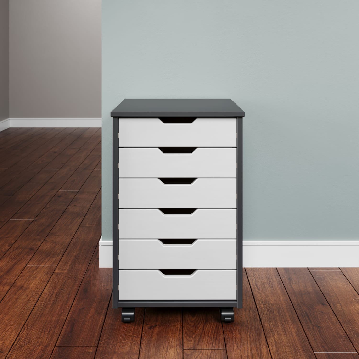 Trendfurn Omnia Wide Roll Cart, 6 Drawers, 25-3/4in x 16-1/8in, Gray/White - Image 5