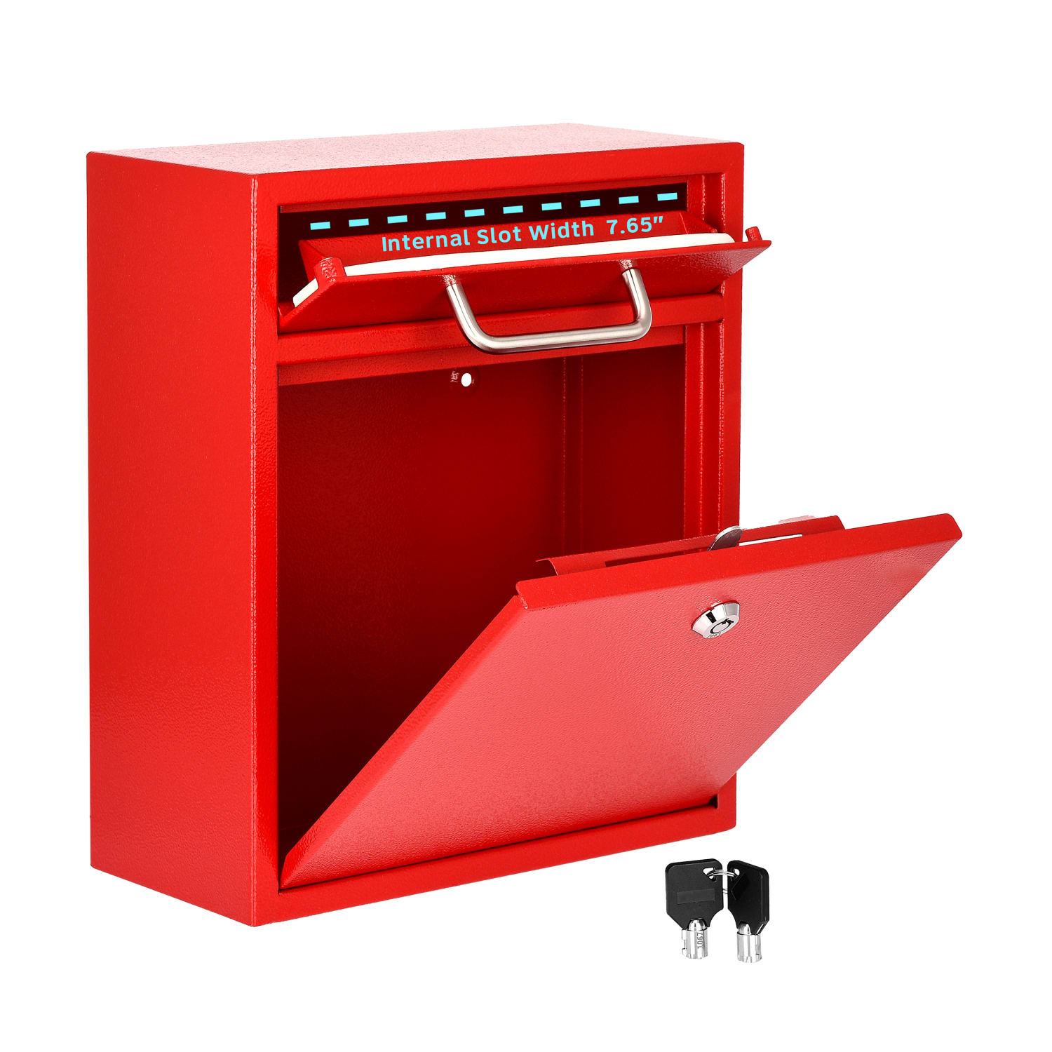 AdirOffice Medium Mail Wall-Mount Drop Box With High Security Key Locking System, 12inH x 10-7/16inW x 4-1/2inD, Red - Image 4
