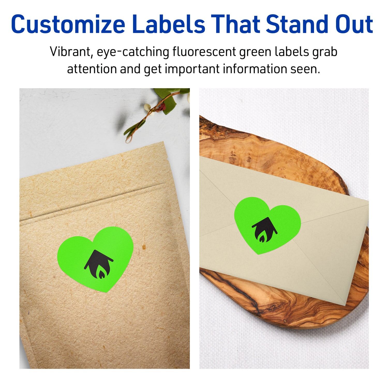Avery Print-To-The-Edge Labels With Sure Feed Technology, 94603-NGP40, Heart, 2-9/32in x 1-27/32in, Matte Neon Green, Pack of 480 - Image 4