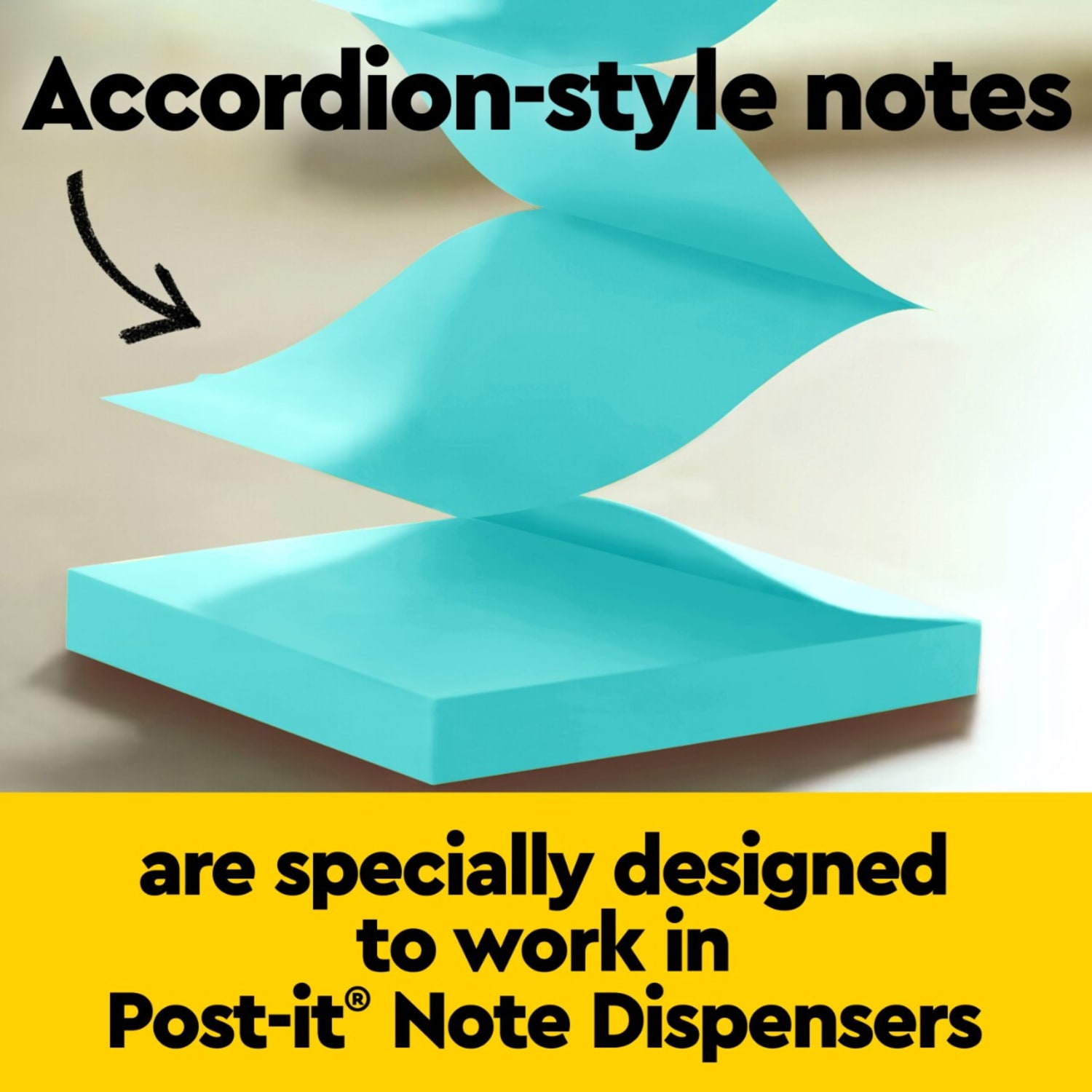 Post-it Pop Up Notes Dispenser, 3 in x 3, 1 Dispenser, 1 Pad, 45 Sheets/Pad, Clean Removal, Black Base with Steel Top - Image 5