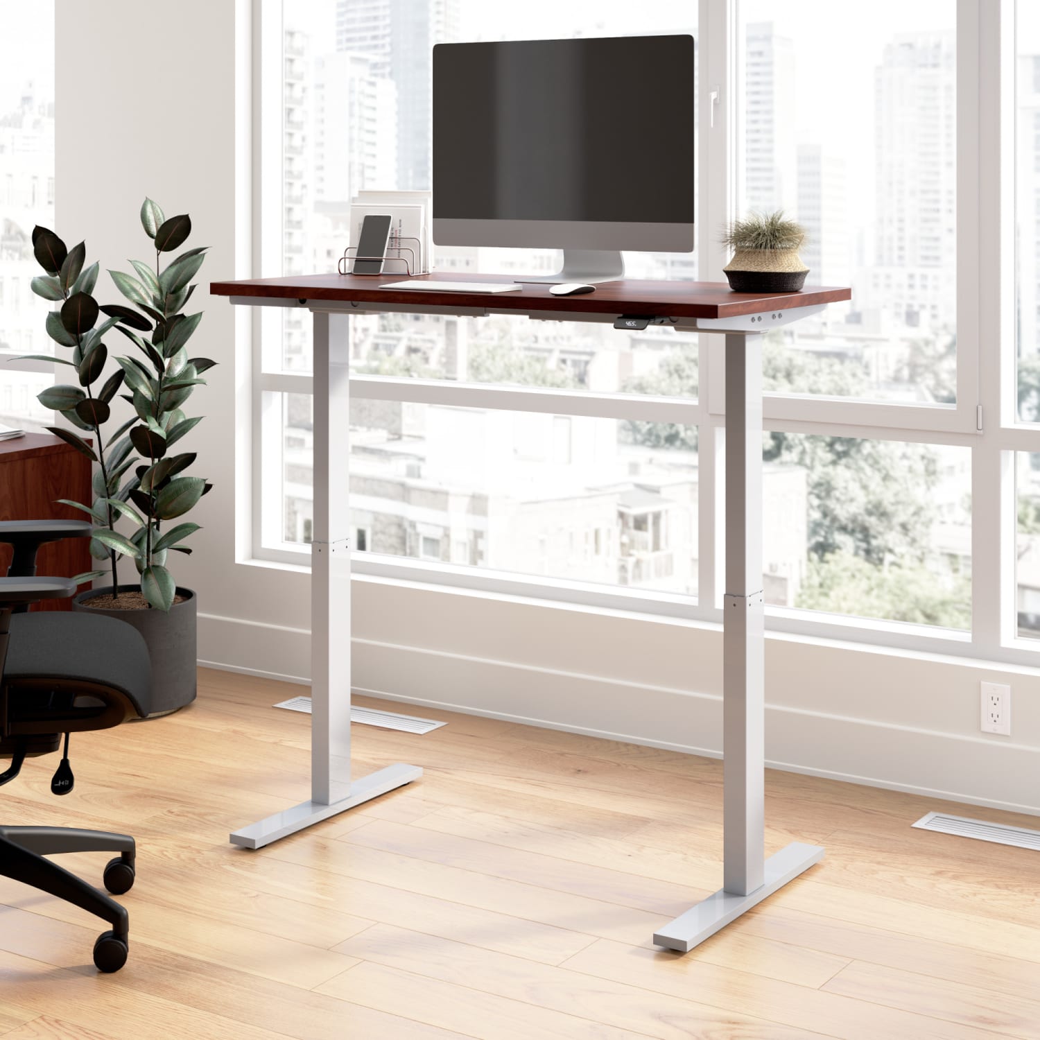 Bush Business Furniture Move 60 Series Electric 48inW x 24inD Height Adjustable Standing Desk, Hansen Cherry/Cool Gray Metallic, Standard Delivery - Image 3