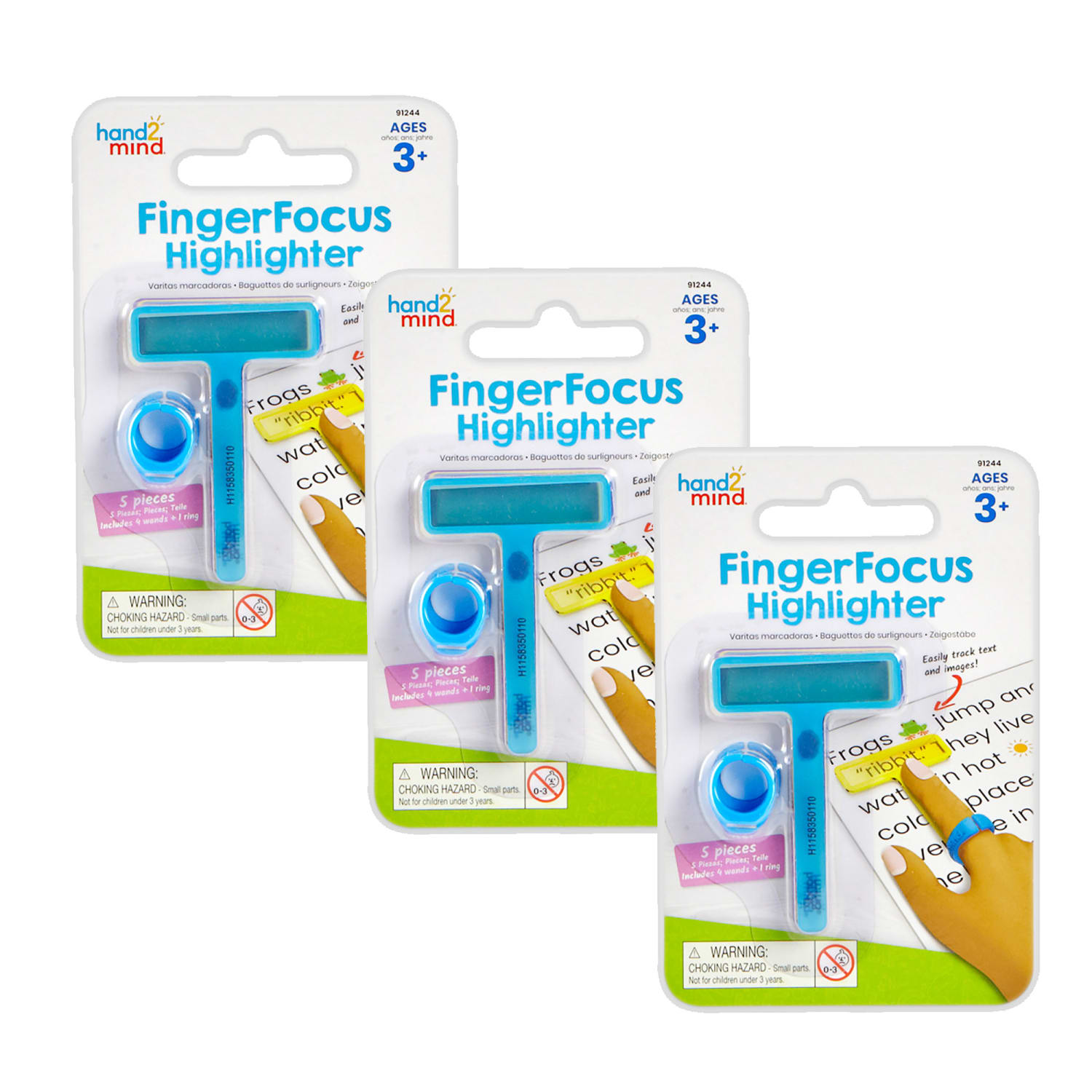 Hand2Mind FingerFocus Highlighter Set, Multicolor, Pack Of 3 Sets