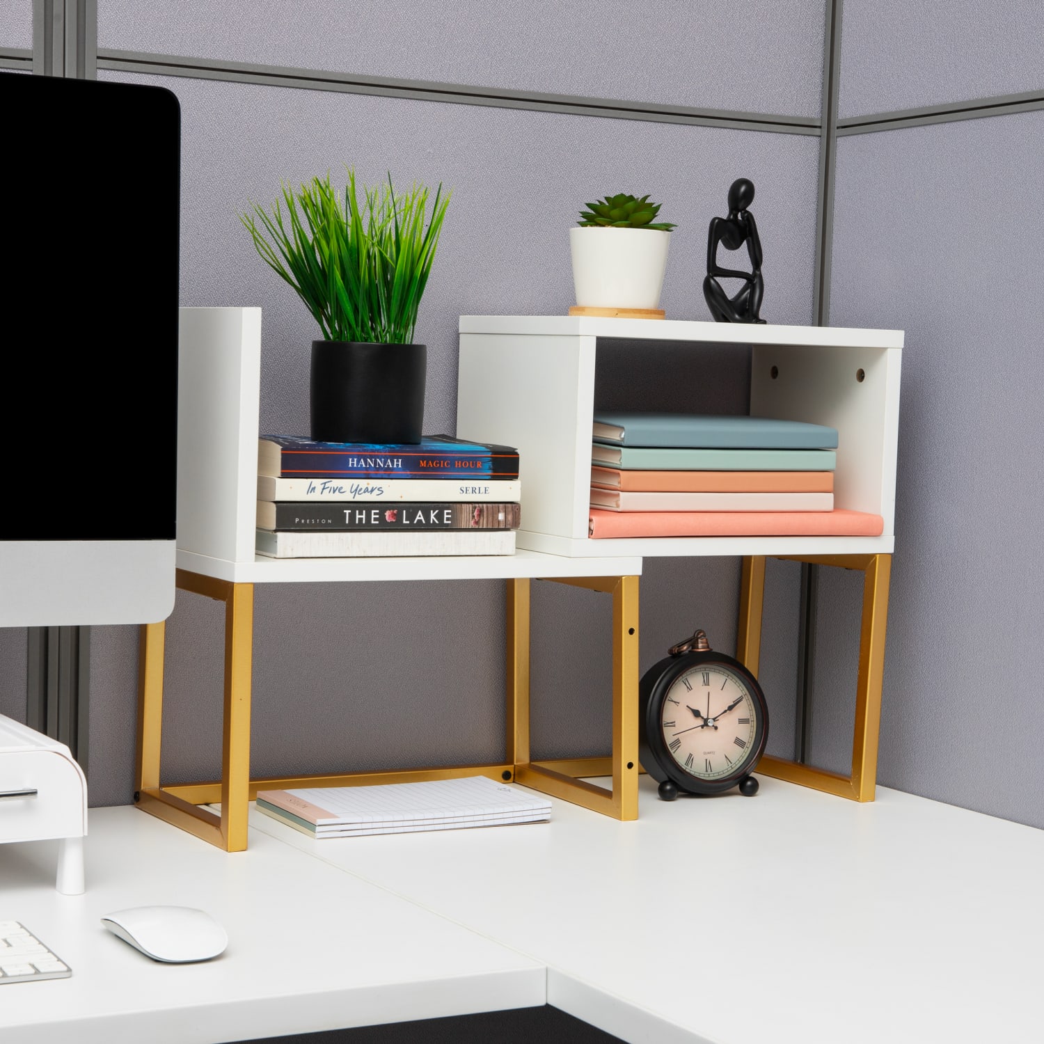 Mind Reader 5-Compartment Desktop Bookshelf, 15-3/4inH x 7-7/8inW x 23-2/3inD, White - Image 3