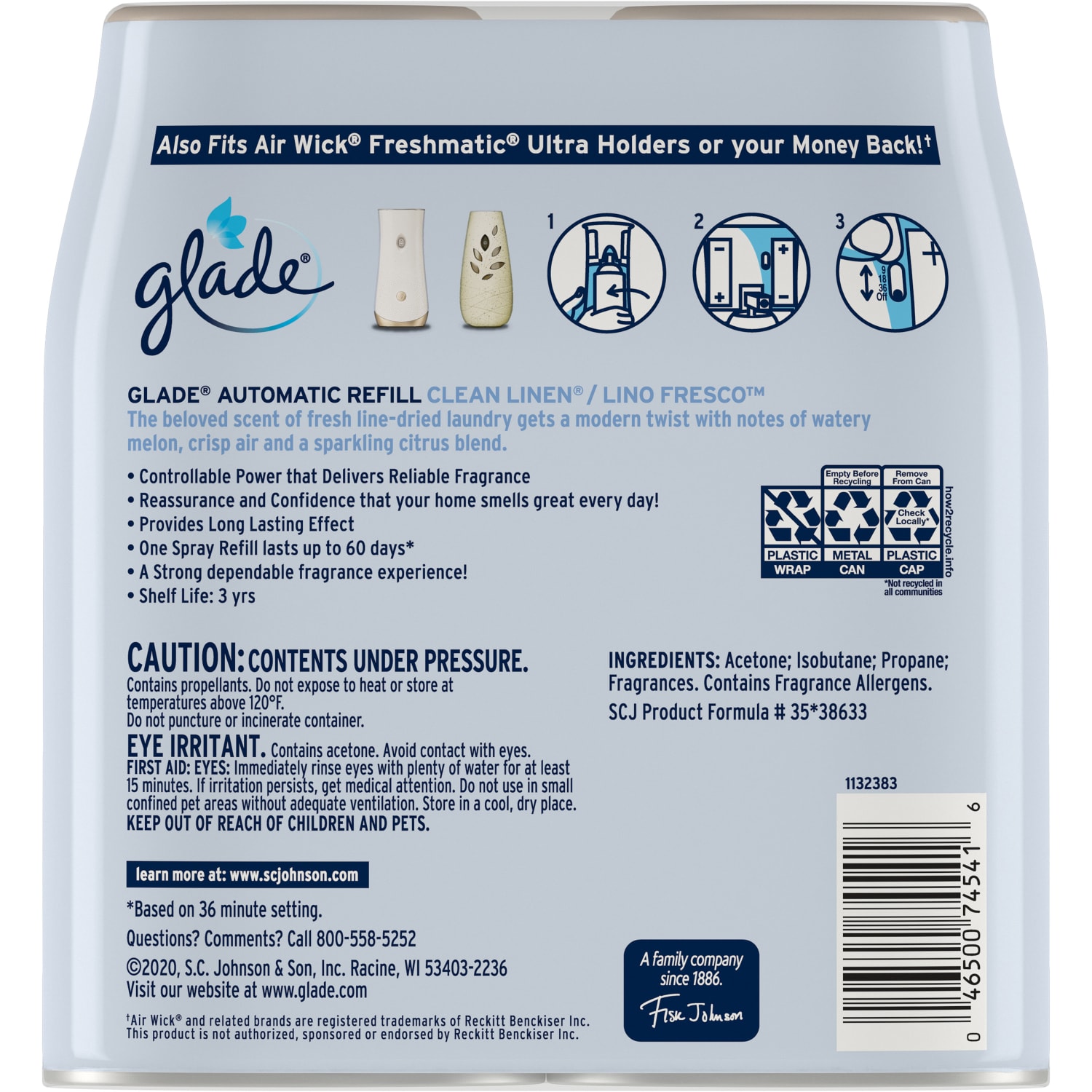 Glade Automatic Spray Refills, Clean Linen Scent, 12.4 fl oz, Pack Of 2 Refills - Image 5